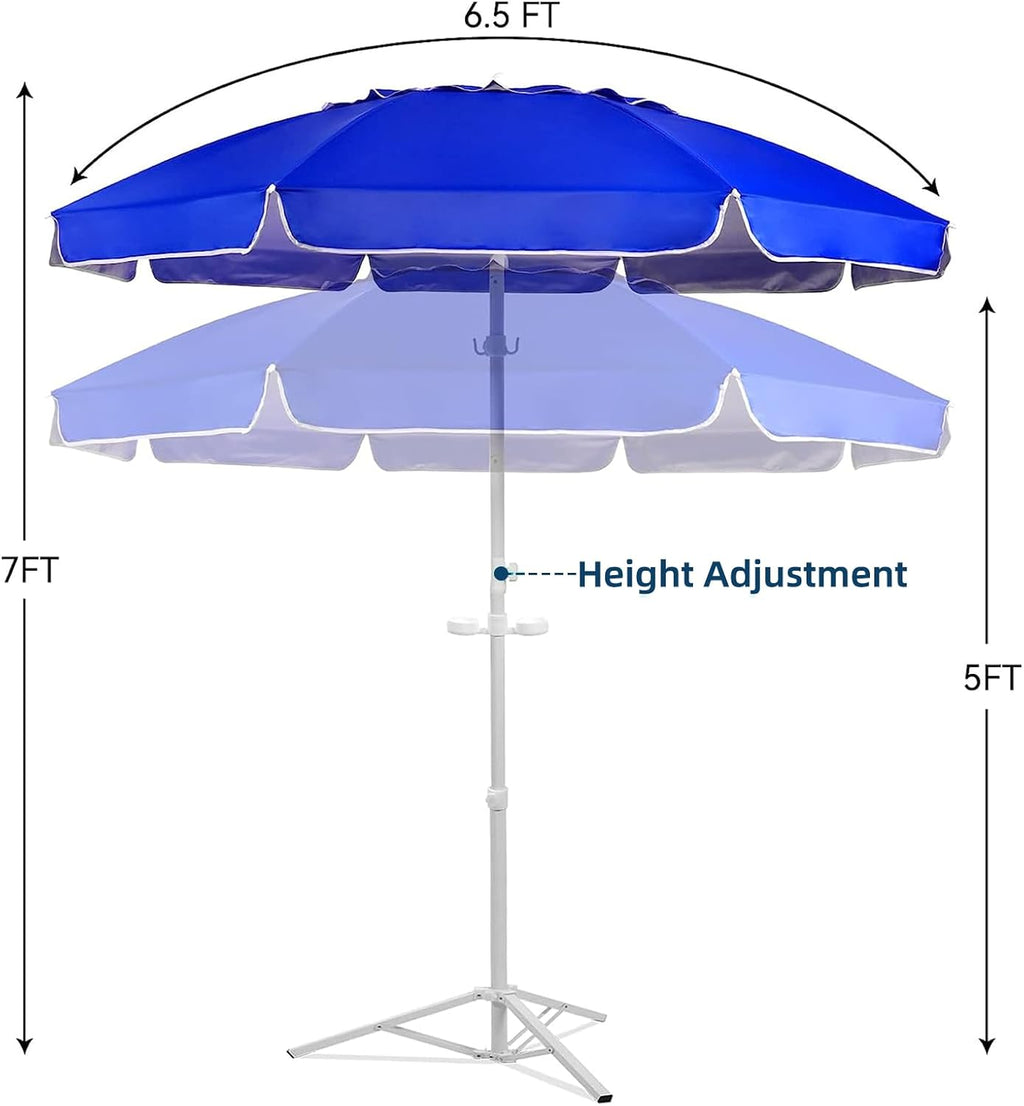 AMMSUN Shade Umbrella, Premium Portable Umbrella with Stand, 6.5ft Lightweight Free Standing Canopy for Sporting Games, Adjustable Instant Sun Protection and Easy to Carry, Blue