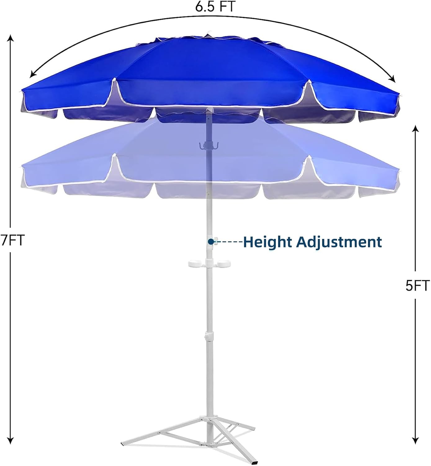 AMMSUN Shade Umbrella, Premium Portable Umbrella with Stand, 6.5ft Lightweight Free Standing Canopy for Sporting Games, Adjustable Instant Sun Protection and Easy to Carry, Blue