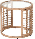 JOIVI Outdoor Wicker Side Table, All-Weather Patio Rattan End Table with Glass Top, Round Coffee Table for Indoor Outdoor Backyard Lawn Balcony Pool