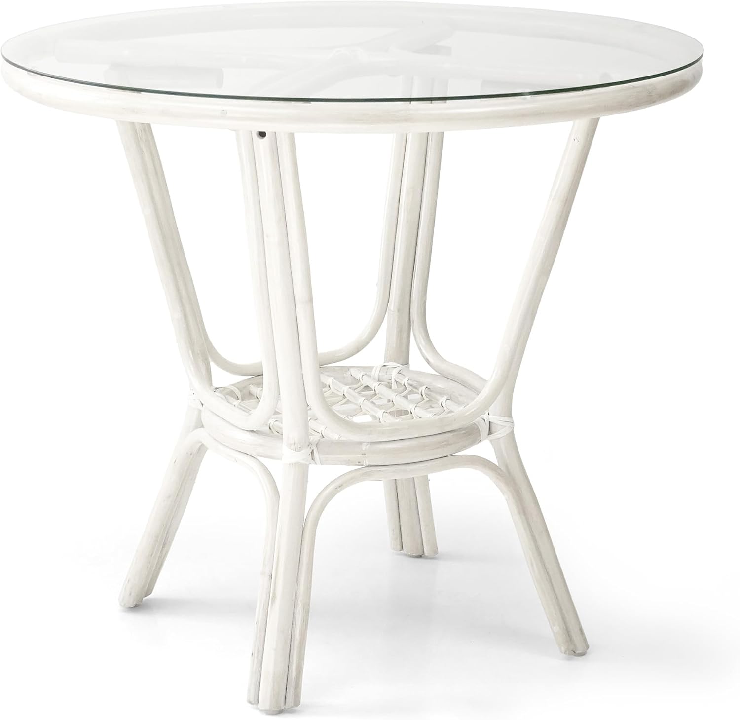 Pelangi Rattan Wicker Round Dining Table with Glass Top, Colonial