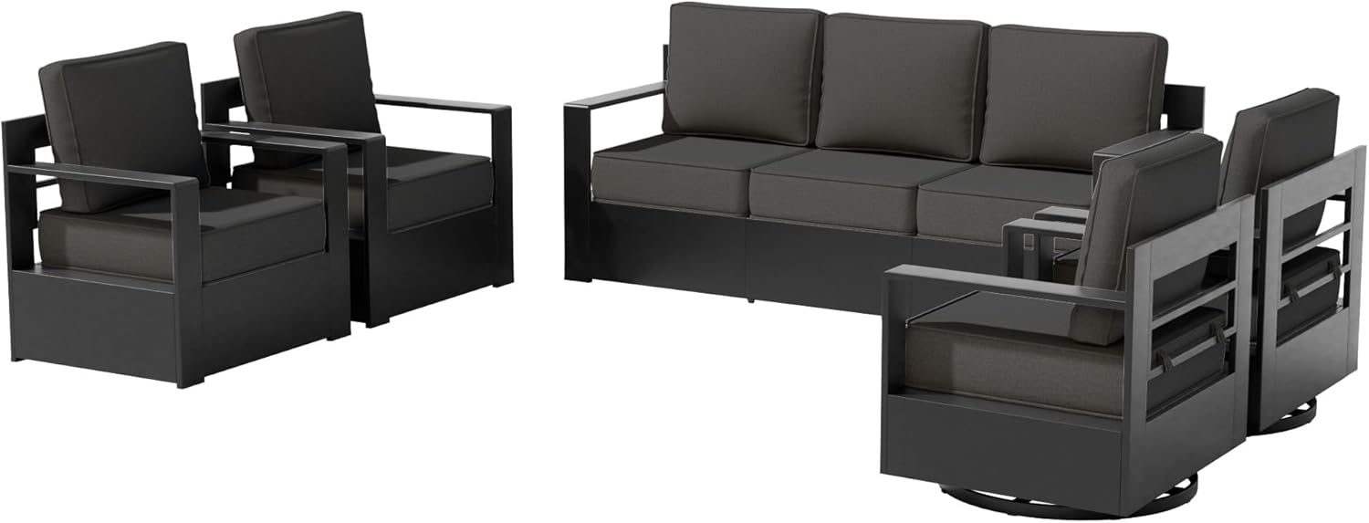 Aluminum Patio Chair - Outdoor Chair with 6" Thick Water-Resistant Cushions, All-Weather Use Frame, Removable Cover, Ideal for Garden, Poolside