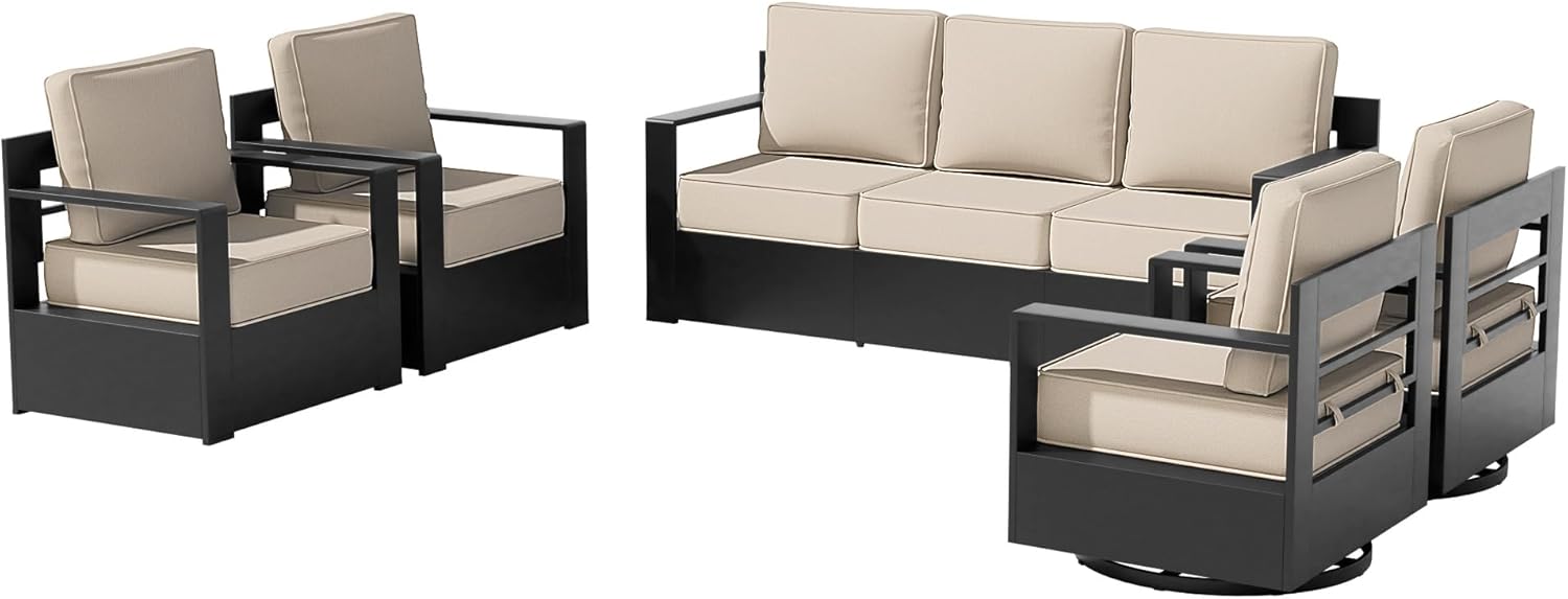 Aluminum Patio Chair - Outdoor Chair with 6" Thick Water-Resistant Cushions, All-Weather Use Frame, Removable Cover, Ideal for Garden, Poolside