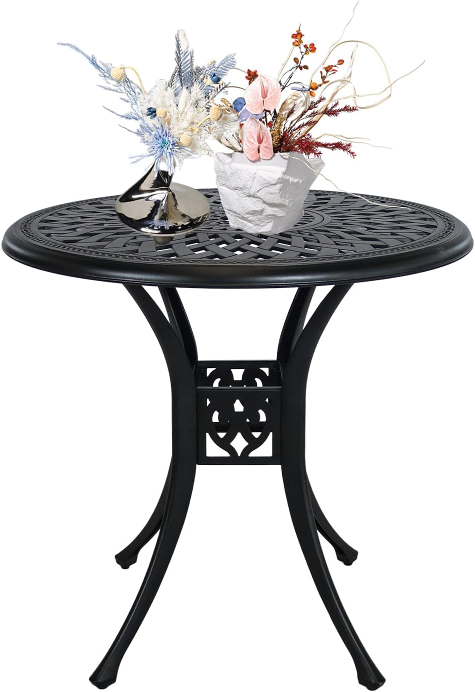 Cast Aluminum Outdoor Dining Table 42" Round Patio Dining Table with 1.7" Umbrella Hole,Large Garden Patio Table for 4-6 People, Bronze