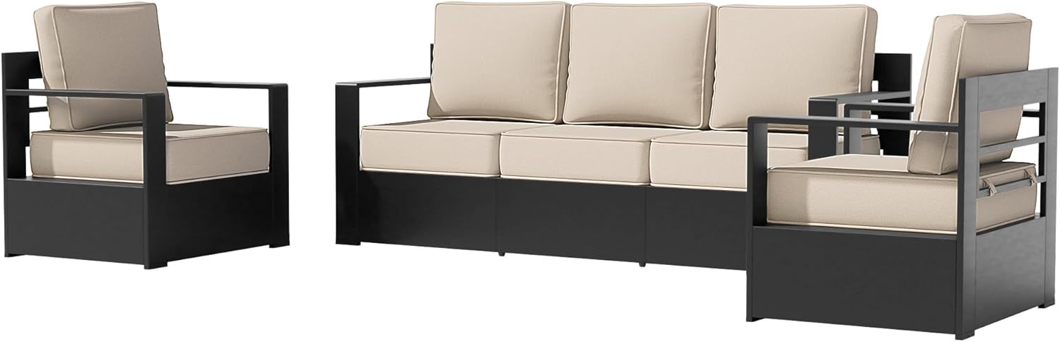 Aluminum Patio Chair - Outdoor Chair with 6" Thick Water-Resistant Cushions, All-Weather Use Frame, Removable Cover, Ideal for Garden, Poolside