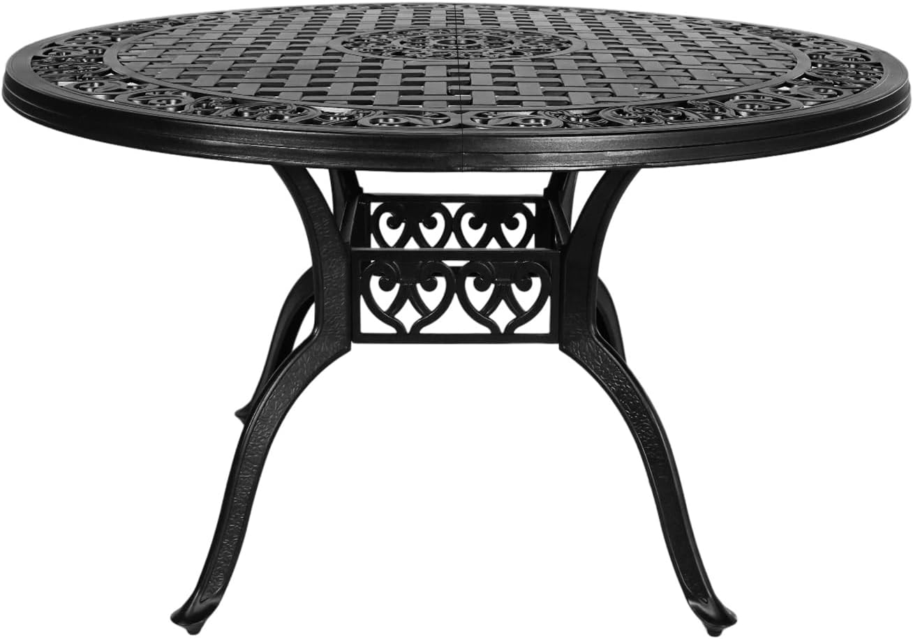 Cast Aluminum Outdoor Dining Table 42" Round Patio Dining Table with 1.7" Umbrella Hole,Large Garden Patio Table for 4-6 People, Bronze