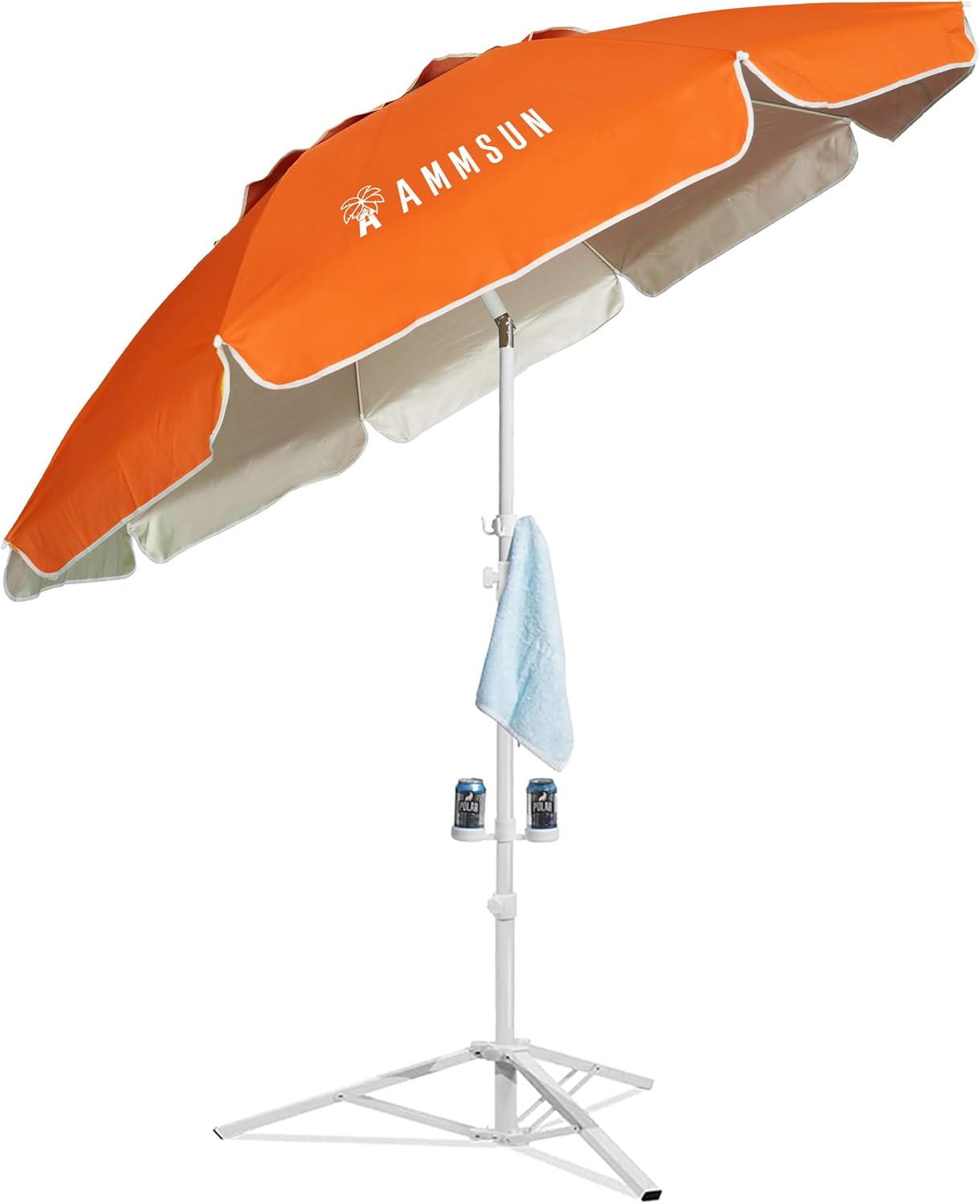 AMMSUN Shade Umbrella, Premium Portable Umbrella with Stand, 6.5ft Lightweight Free Standing Canopy for Sporting Games, Adjustable Instant Sun Protection and Easy to Carry, Blue