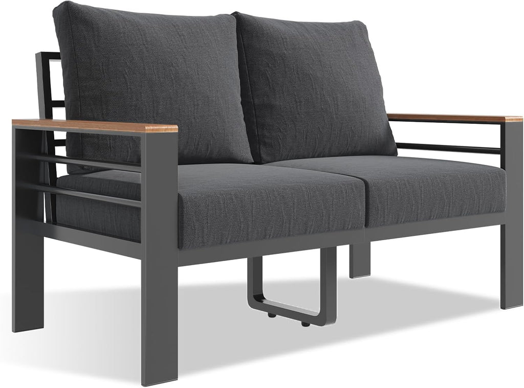 Aoxun Aluminum Patio Furniture Set 5 Seats, Oversized Outdoor Sectional with Washable Thick Cushions, Coffee Table, Patio Conversation Sets for Porch, Balcony, Deck