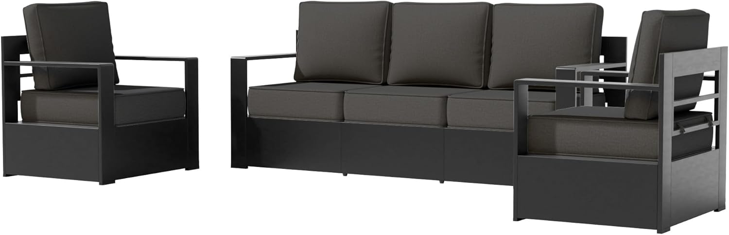 Aluminum Patio Chair - Outdoor Chair with 6" Thick Water-Resistant Cushions, All-Weather Use Frame, Removable Cover, Ideal for Garden, Poolside