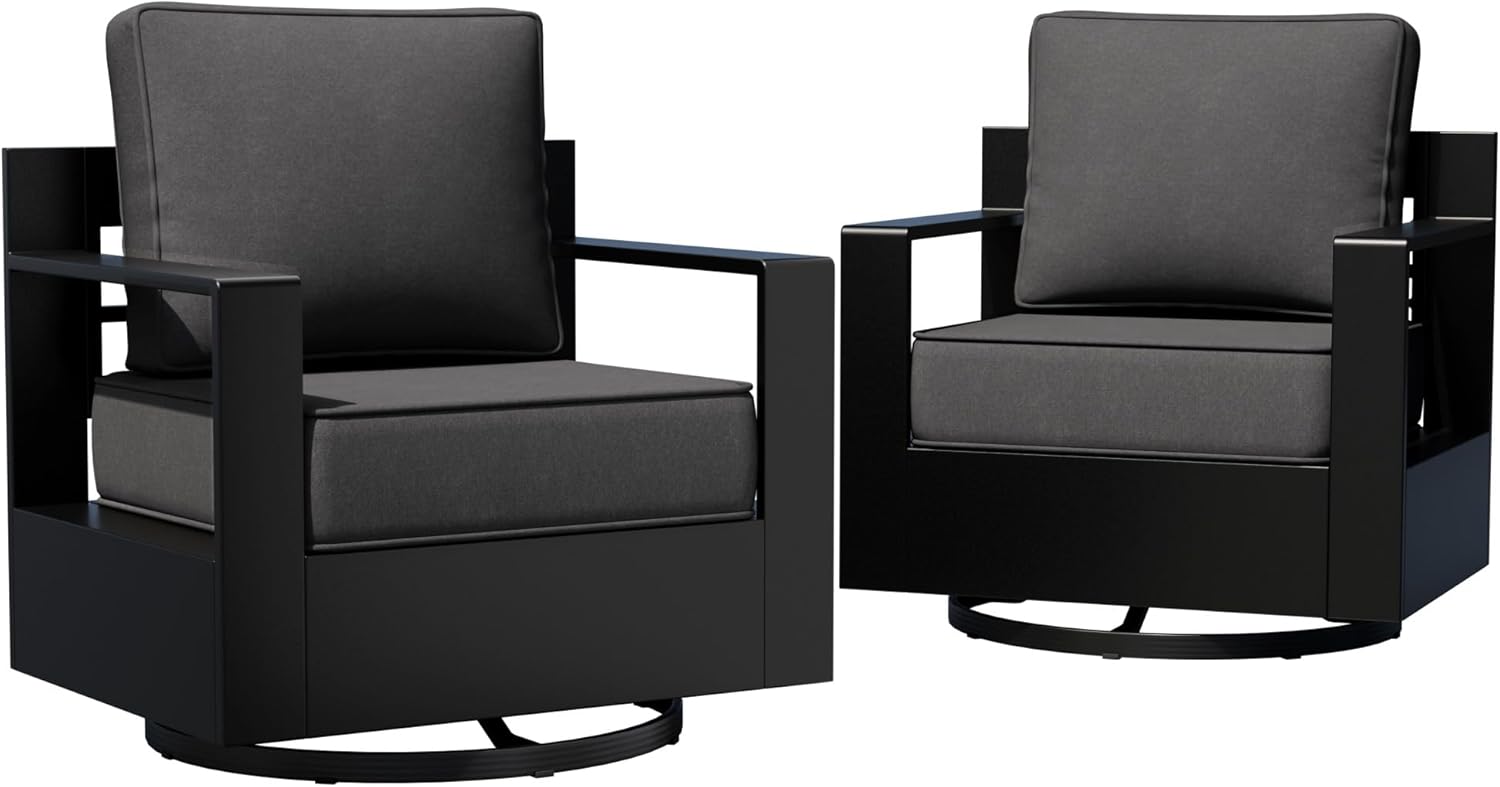 Outdoor Patio Furniture Aluminum Patio Chairs, All-Weather Metal Outdoor Chair with 6 Inch Thick Cushions, Deep Setting for Garden, Outside and Porch, Beige