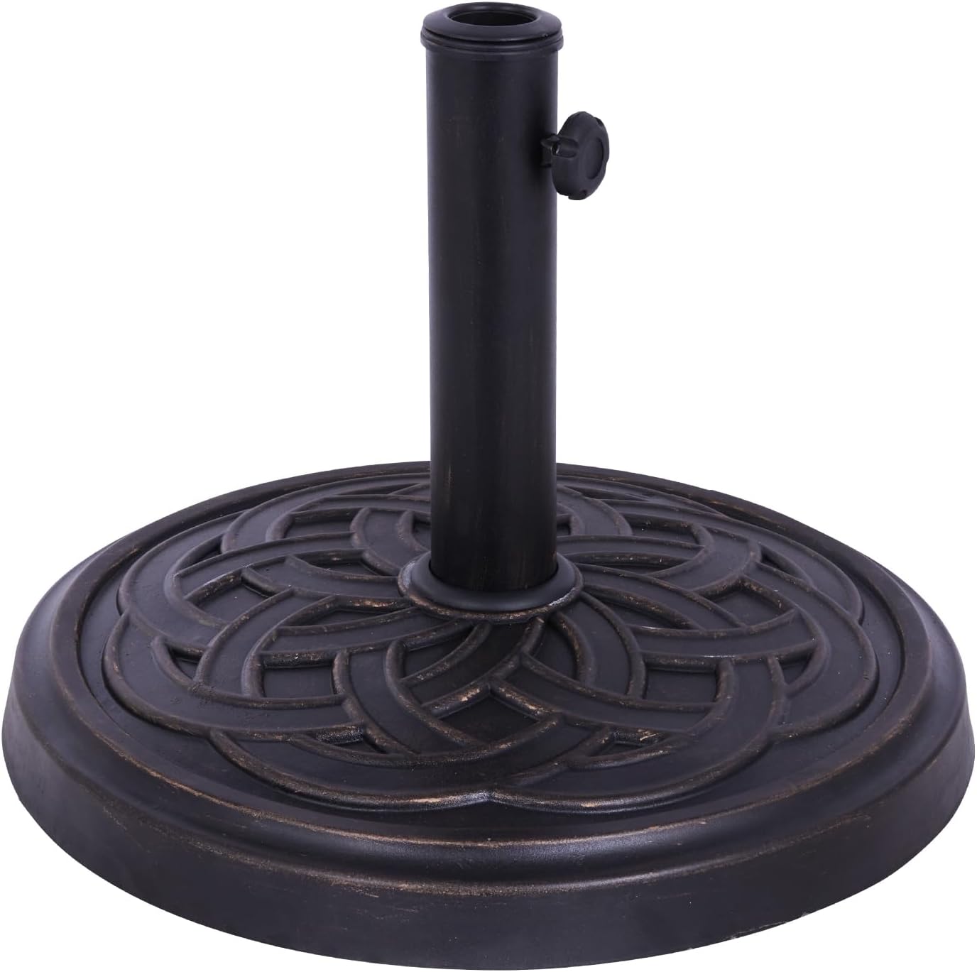 Backyard Expressions Round Patio Umbrella Base – Heavy Duty Resin-Coated Calcium Carbonate Stand with Adjustable Pole Adapters Fits 1.5"–2" Poles, Weather-Resistant