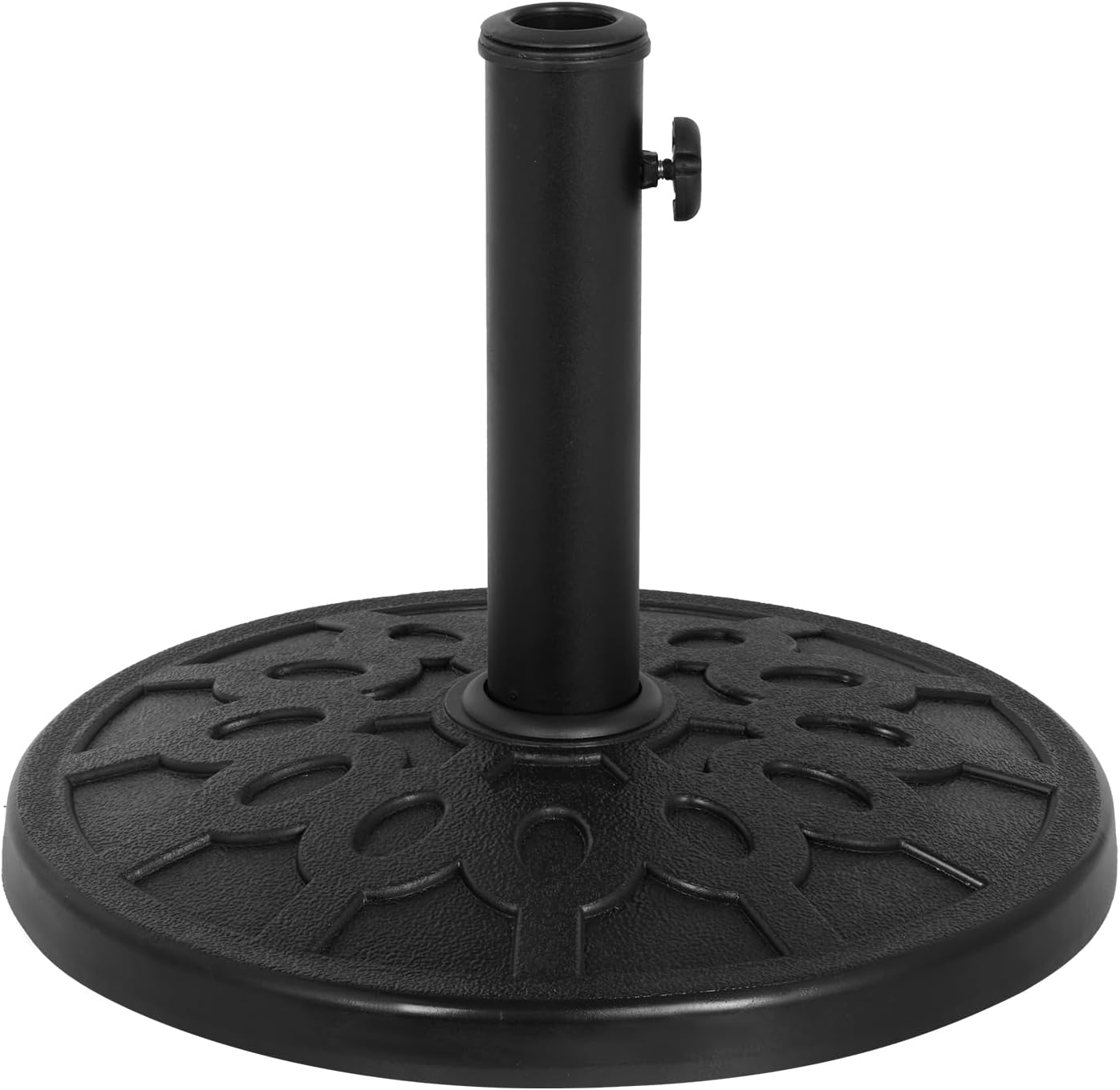 Backyard Expressions Round Patio Umbrella Base – Heavy Duty Resin-Coated Calcium Carbonate Stand with Adjustable Pole Adapters Fits 1.5"–2" Poles, Weather-Resistant