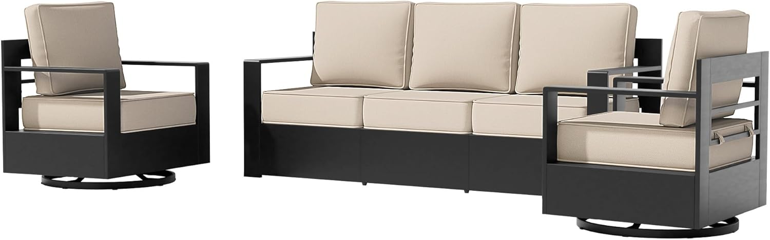 Aluminum Patio Chair - Outdoor Chair with 6" Thick Water-Resistant Cushions, All-Weather Use Frame, Removable Cover, Ideal for Garden, Poolside