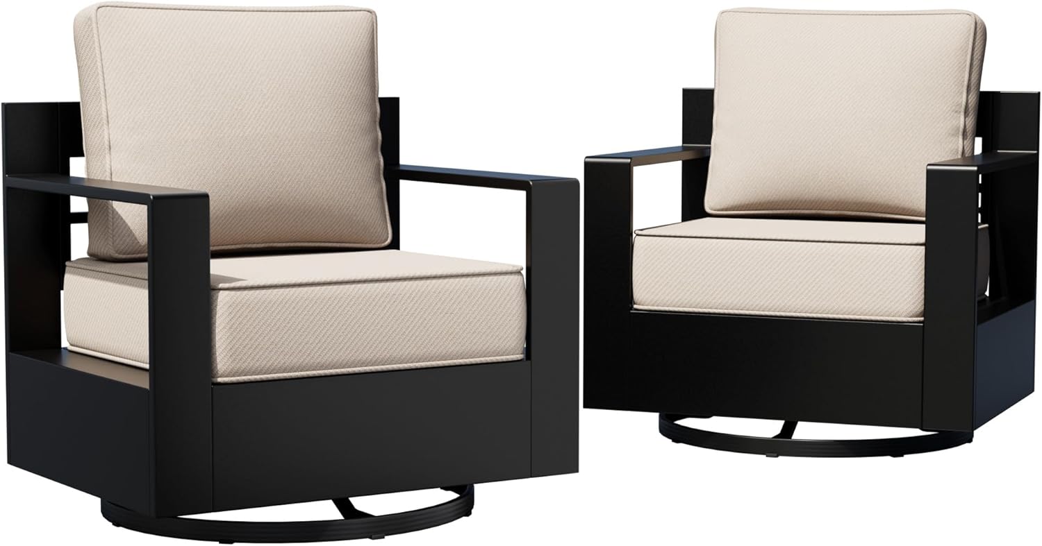 Outdoor Patio Furniture Aluminum Patio Chairs, All-Weather Metal Outdoor Chair with 6 Inch Thick Cushions, Deep Setting for Garden, Outside and Porch, Beige