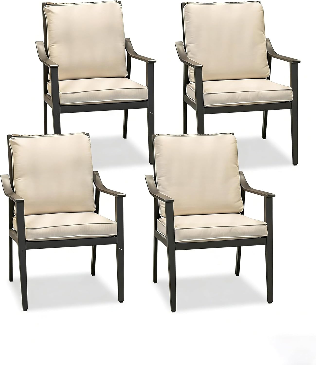 PURPLE LEAF Outdoor Dining Chairs Set of 4 All-Weather PE Rattan Patio Dining Chairs with Heavy-Duty Iron Frame and Thick Cushion Outdoor Patio Chair for Lawn Garden Backyard Deck