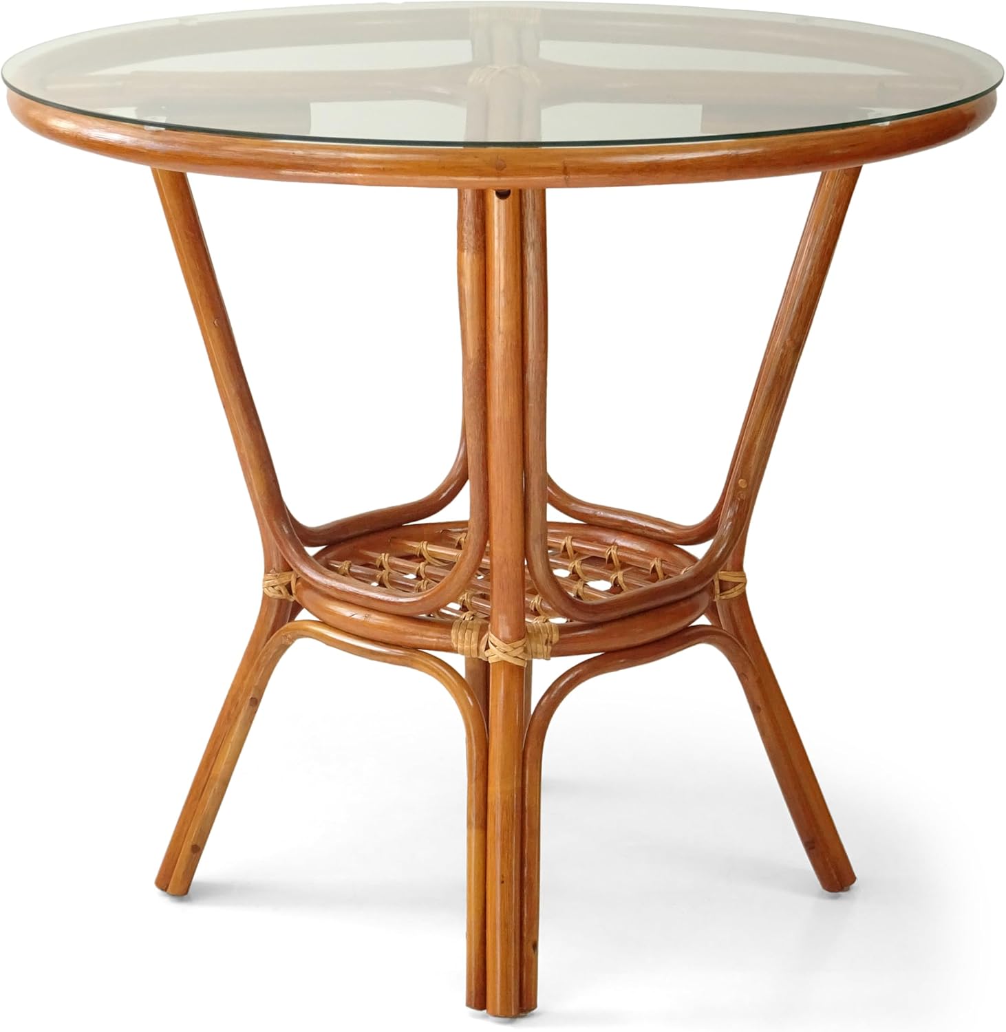 Pelangi Rattan Wicker Round Dining Table with Glass Top, Colonial