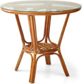 Pelangi Rattan Wicker Round Dining Table with Glass Top, Colonial