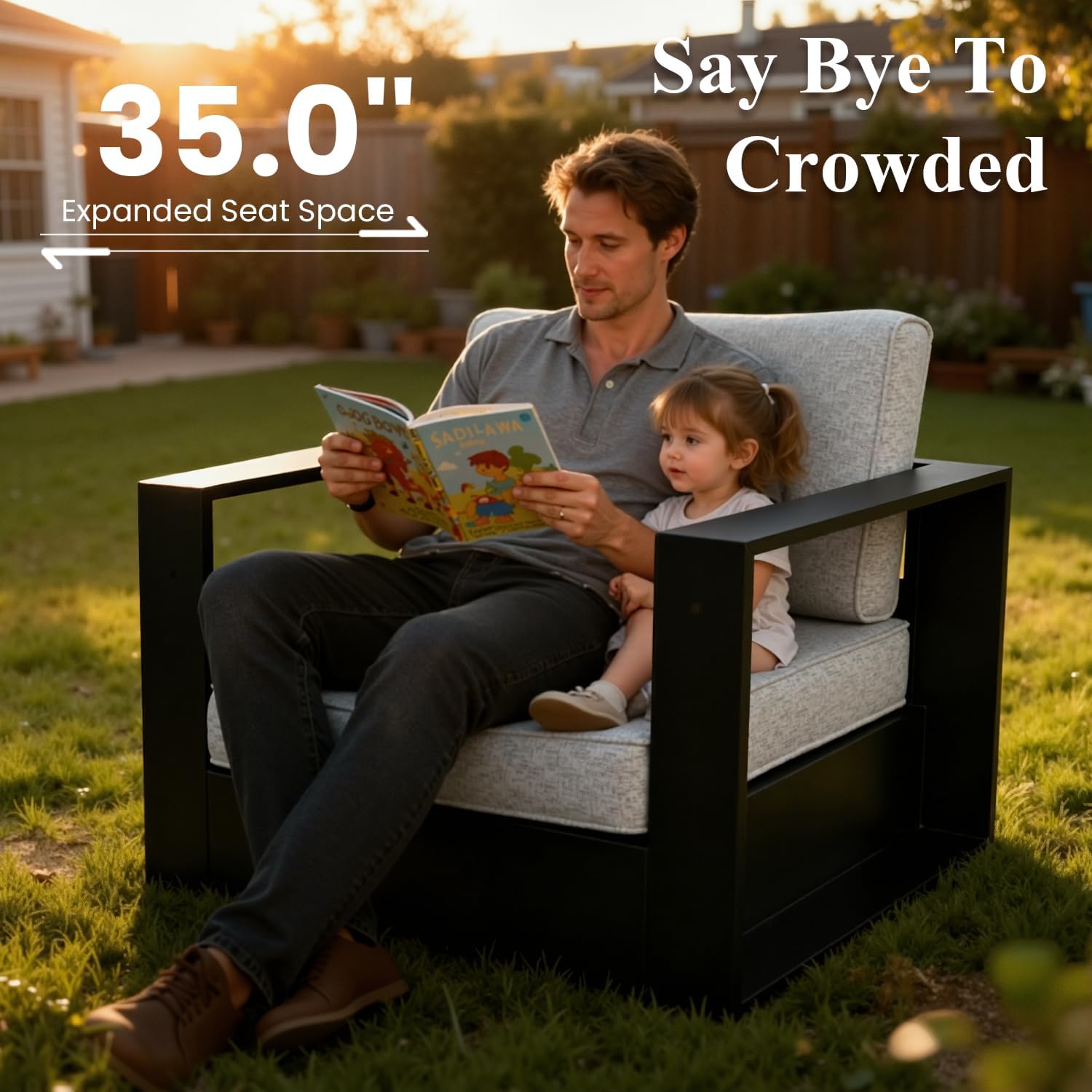 LayinSun Oversized Aluminum Outdoor Furniture Set, 5 Piece Patio Sofa Sets with Coffee Table, Deep Seating and Upgraded 6-inch Cushions for Porch, Balcony, Deck