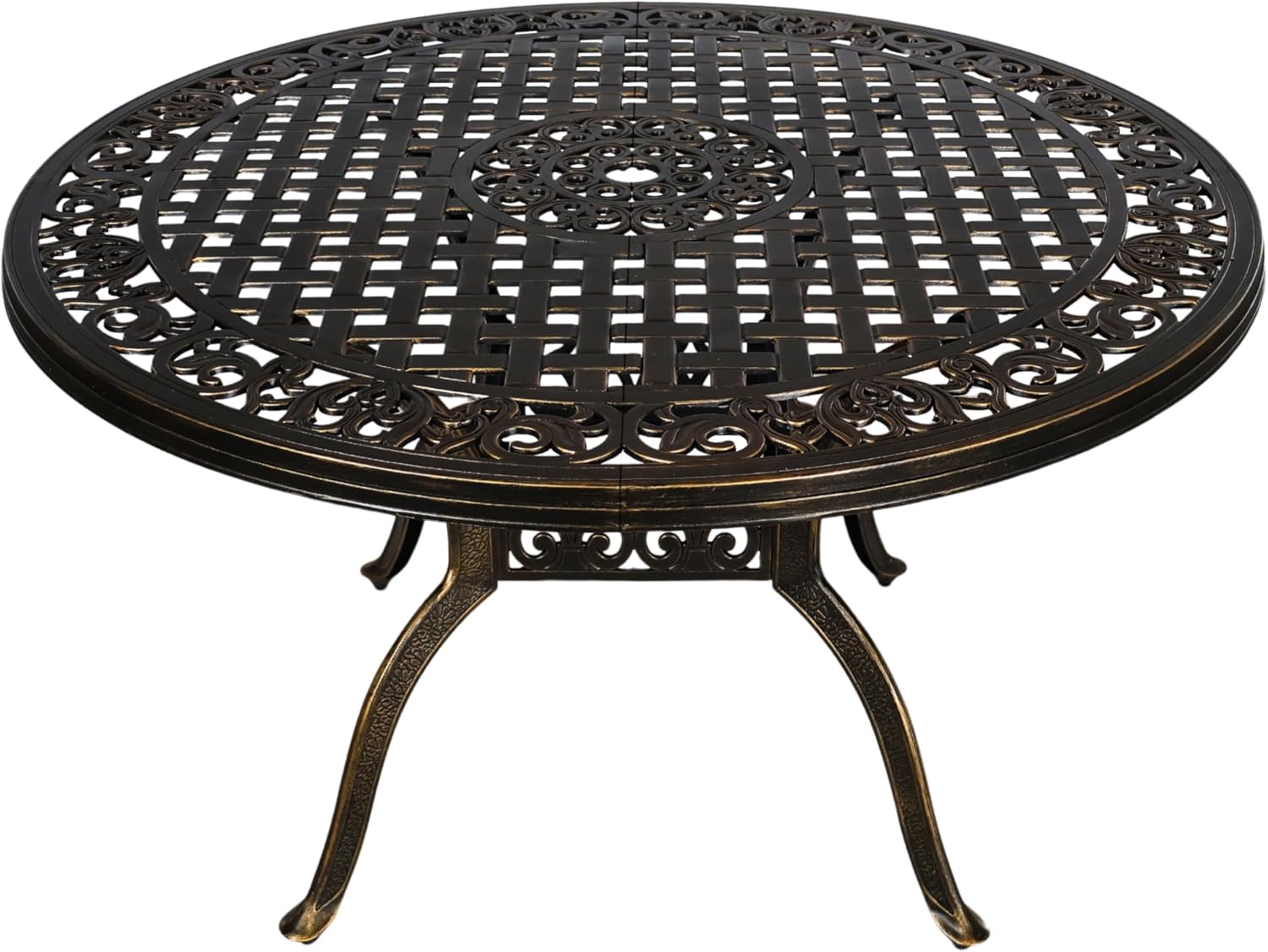 Cast Aluminum Outdoor Dining Table 42" Round Patio Dining Table with 1.7" Umbrella Hole,Large Garden Patio Table for 4-6 People, Bronze