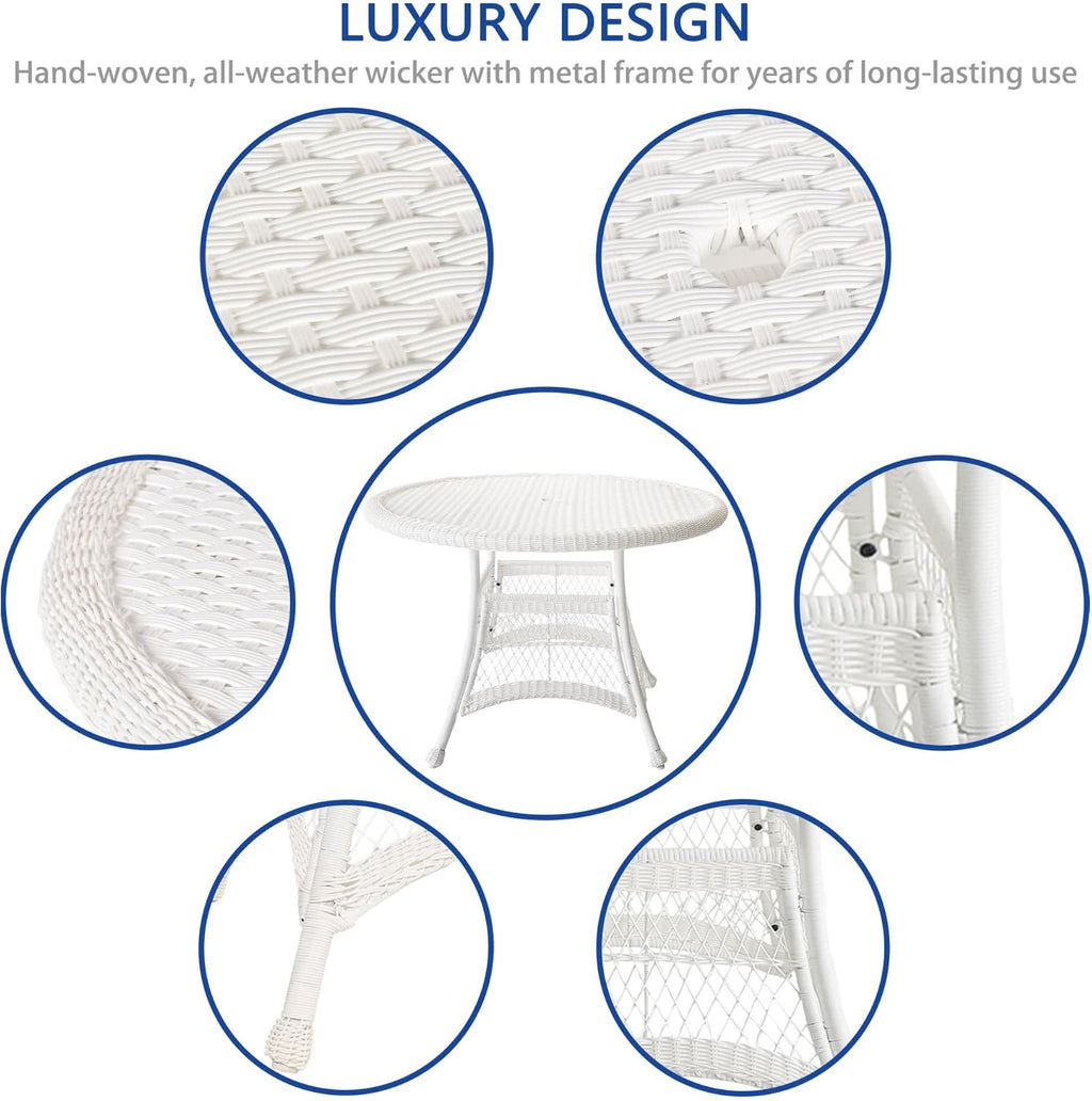 Jeco Wicker Round Dining Table, 44", White