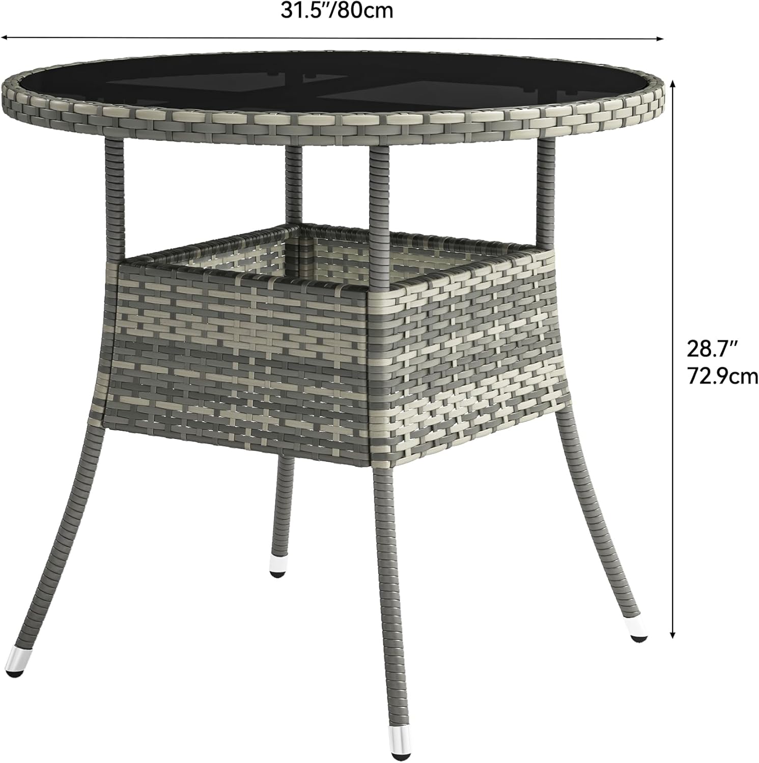 YITAHOME Outdoor Dining Table Round for 4 31.5" Patio Dining Table with Easy-to-Clean Glass Tabletop, All-Weather Rattan Bistro Table Round for Backyard Deck Porch Poolside, Gray
