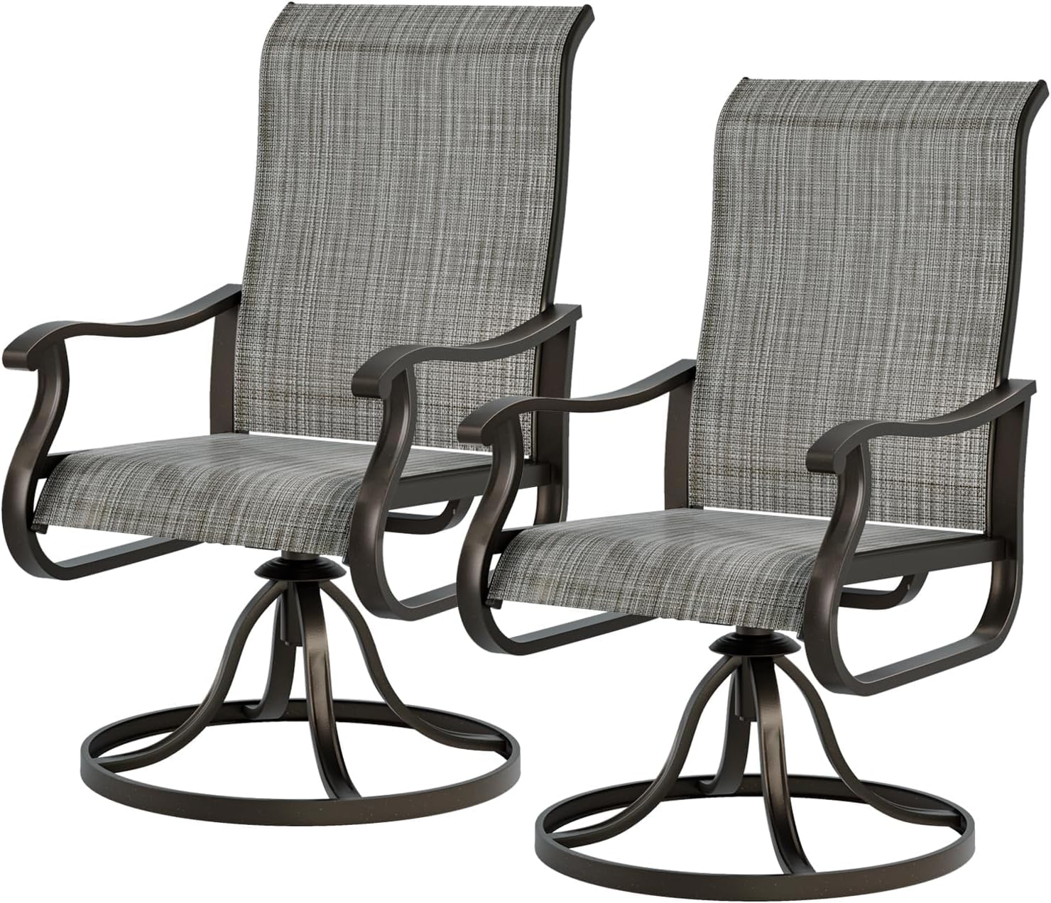UDPATIO Patio Swivel Chairs Set of 4, Outdoor Patio Dining Chairs with All Weather Textilene Black Metal Frame for Lawn Garden Backyard, Brown