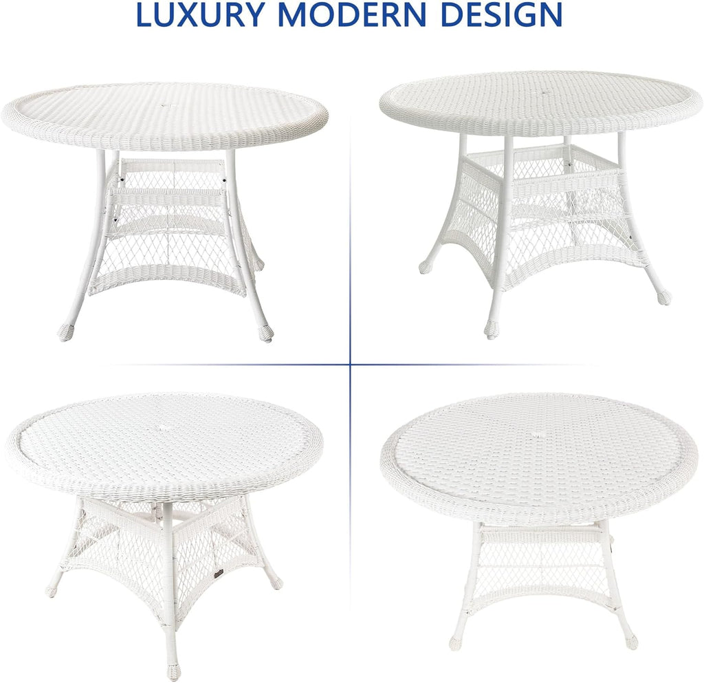 Jeco Wicker Round Dining Table, 44", White