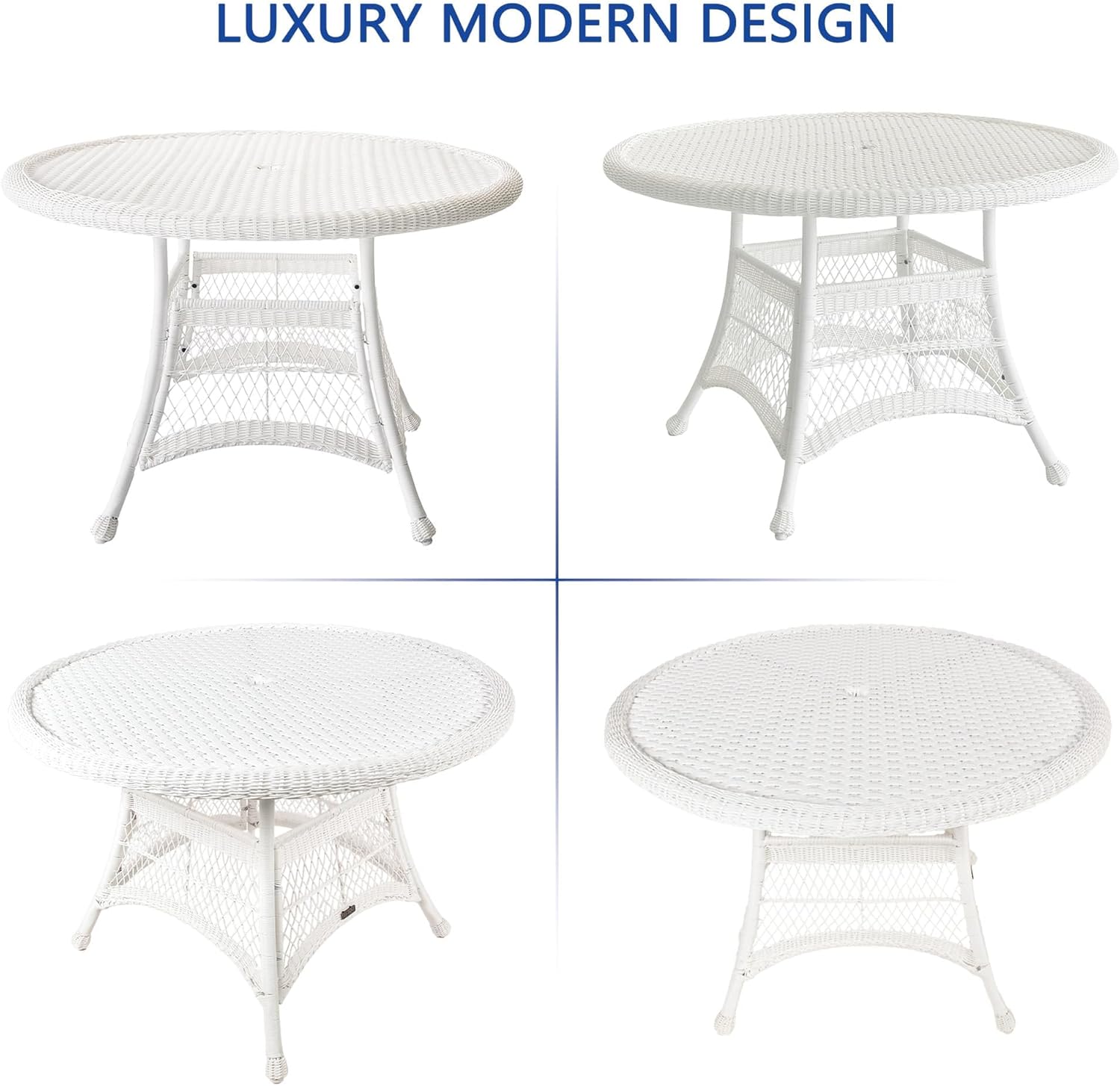 Jeco Wicker Round Dining Table, 44", White