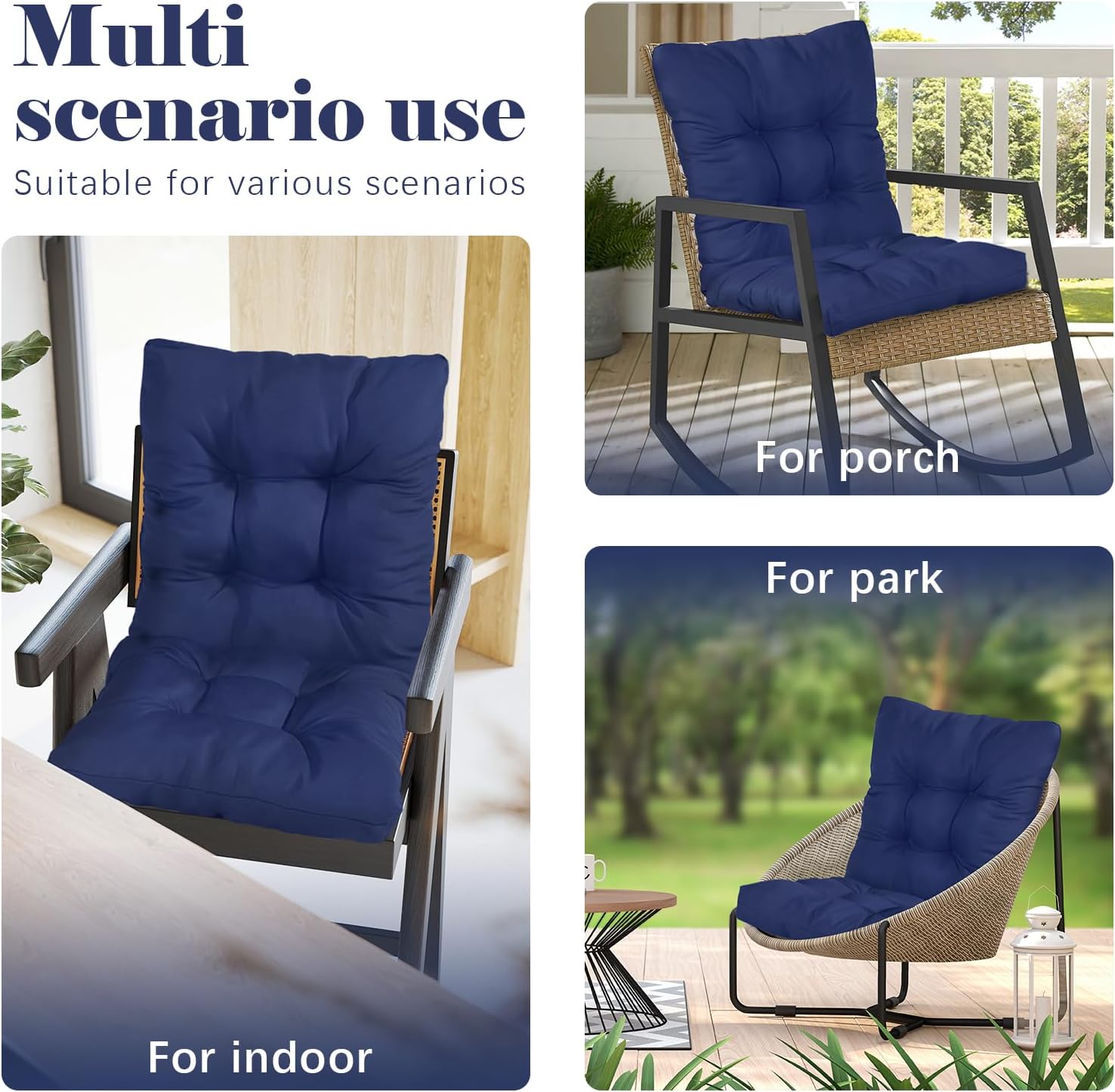 Outdoor Chair Cushions All Weather Replacement Patio Seat Pads Waterproof Outdoor Patio Furniture Cushions with Back and Ties for Wicker Chairs,41.7 * 20.8" Dark Grey