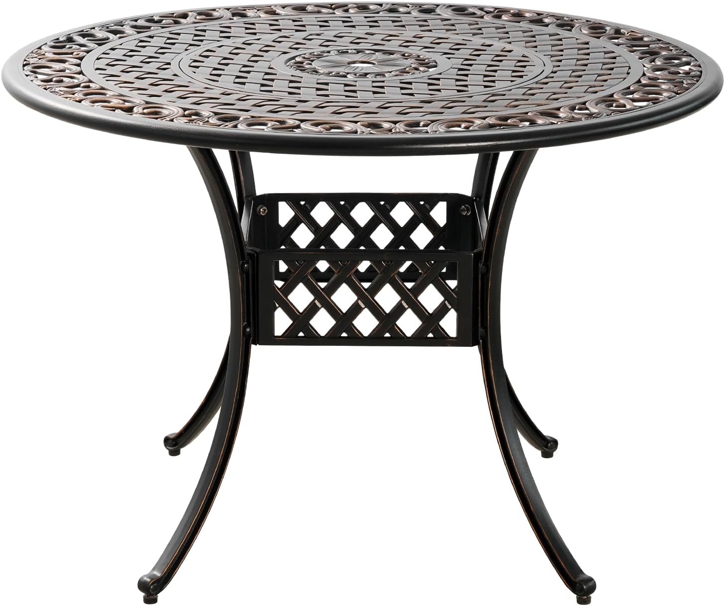 Cast Aluminum Outdoor Dining Table 42" Round Patio Dining Table with 1.7" Umbrella Hole,Large Garden Patio Table for 4-6 People, Bronze