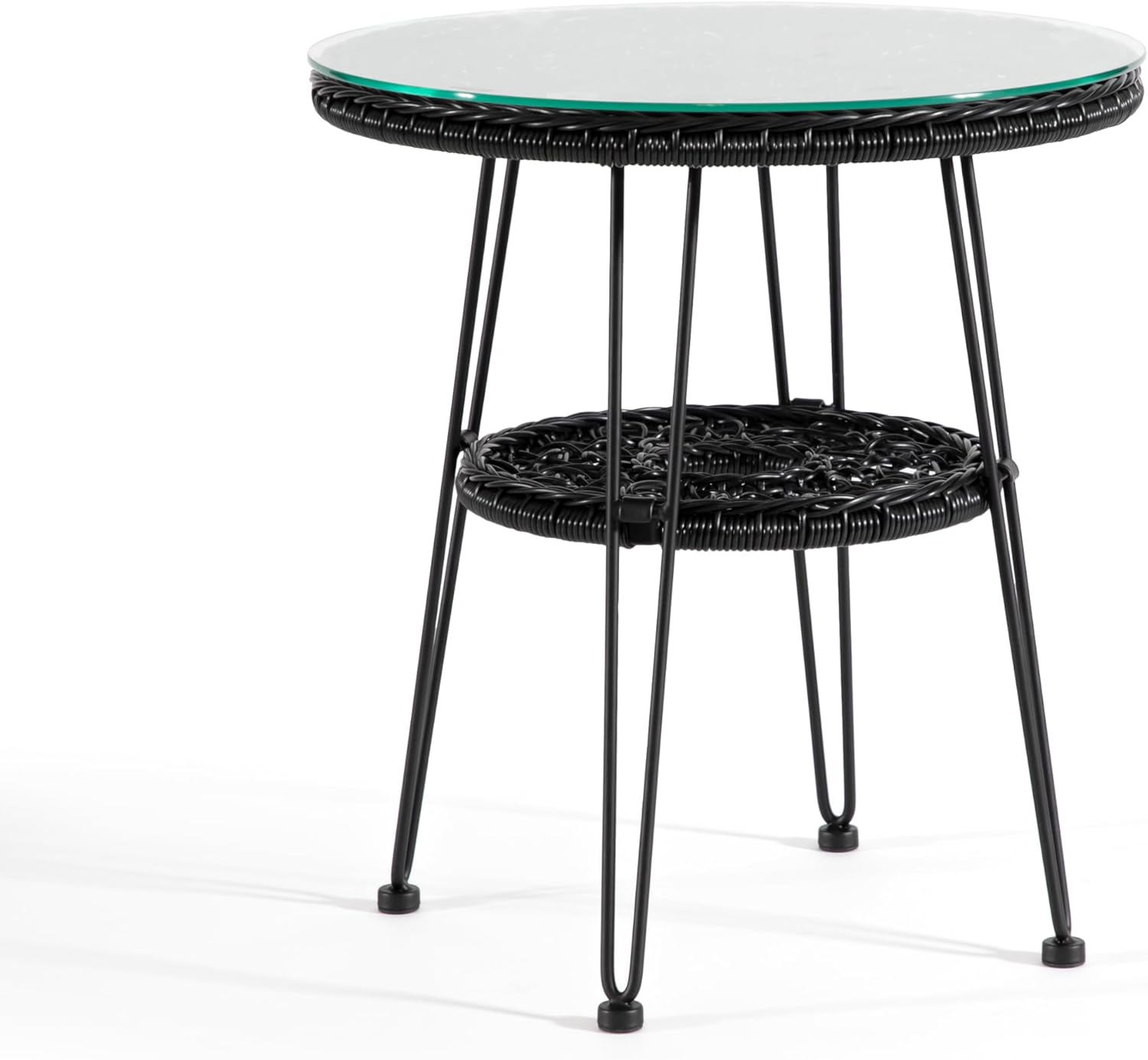 Furniture of America Ysar Boho Rattan Round Coffee Table Outdoor with 5mm Tempered Glass Top, All-Weather and Rust Resistant Patio Furniture