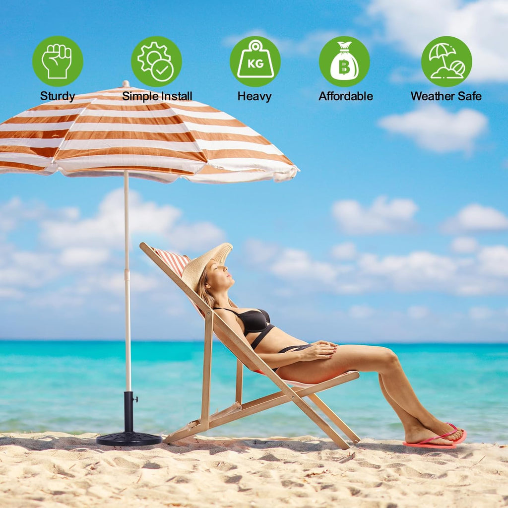 Backyard Expressions Round Patio Umbrella Base – Heavy Duty Resin-Coated Calcium Carbonate Stand with Adjustable Pole Adapters Fits 1.5"–2" Poles, Weather-Resistant