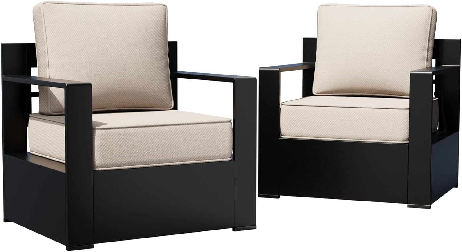 Outdoor Patio Furniture Aluminum Patio Chairs, All-Weather Metal Outdoor Chair with 6 Inch Thick Cushions, Deep Setting for Garden, Outside and Porch, Beige