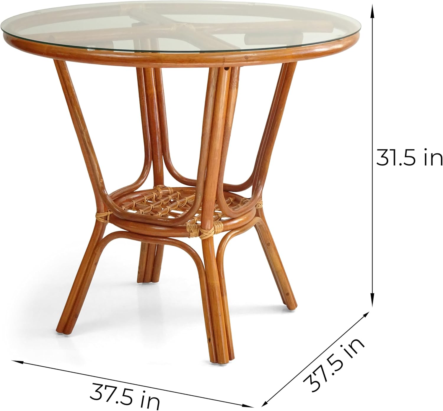 Pelangi Rattan Wicker Round Dining Table with Glass Top, Colonial