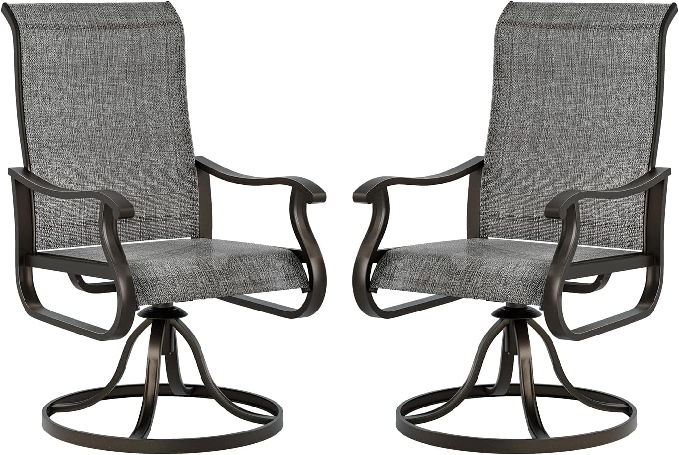 UDPATIO Patio Swivel Chairs Set of 4, Outdoor Patio Dining Chairs with All Weather Textilene Black Metal Frame for Lawn Garden Backyard, Brown