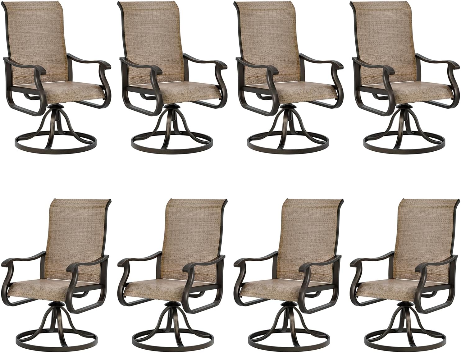 UDPATIO Patio Swivel Chairs Set of 4, Outdoor Patio Dining Chairs with All Weather Textilene Black Metal Frame for Lawn Garden Backyard, Brown