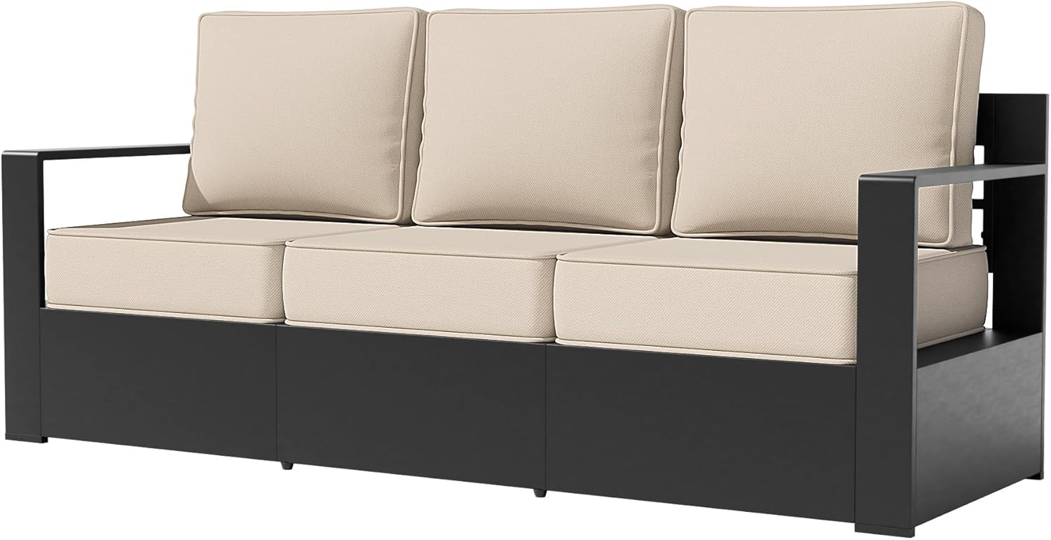 Aluminum Patio Chair - Outdoor Chair with 6" Thick Water-Resistant Cushions, All-Weather Use Frame, Removable Cover, Ideal for Garden, Poolside