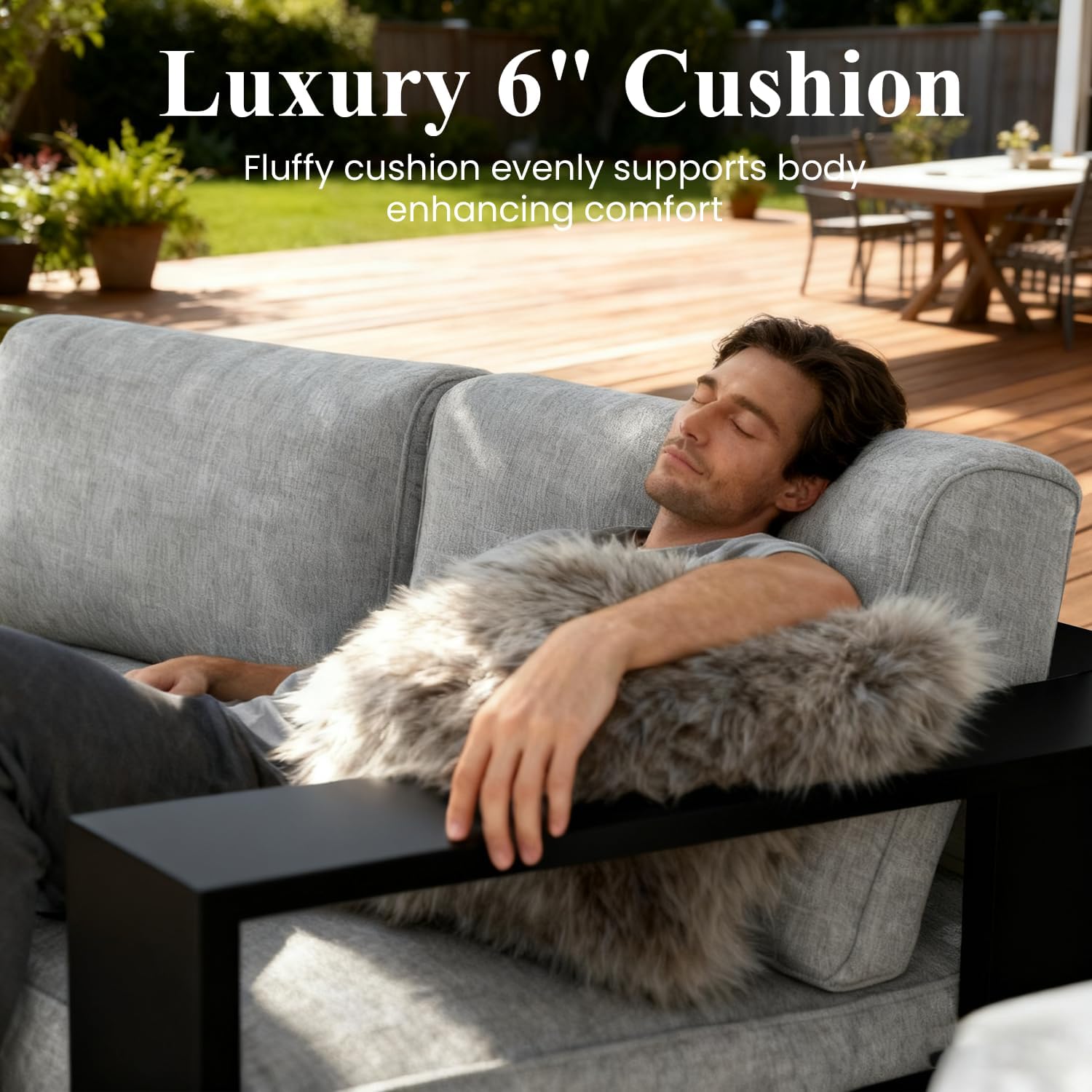 LayinSun Oversized Aluminum Outdoor Furniture Set, 5 Piece Patio Sofa Sets with Coffee Table, Deep Seating and Upgraded 6-inch Cushions for Porch, Balcony, Deck