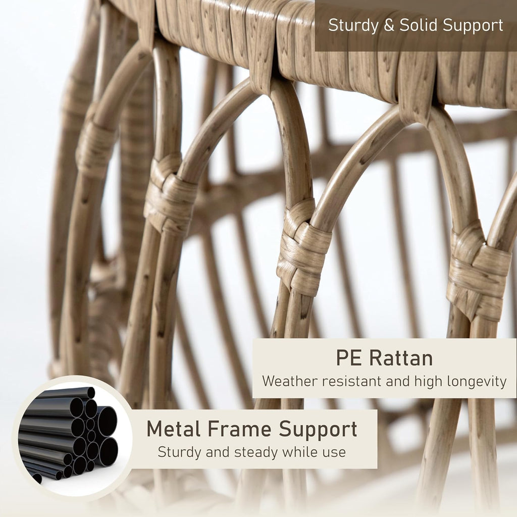 Furniture of America Ysar Boho Rattan Round Coffee Table Outdoor with 5mm Tempered Glass Top, All-Weather and Rust Resistant Patio Furniture