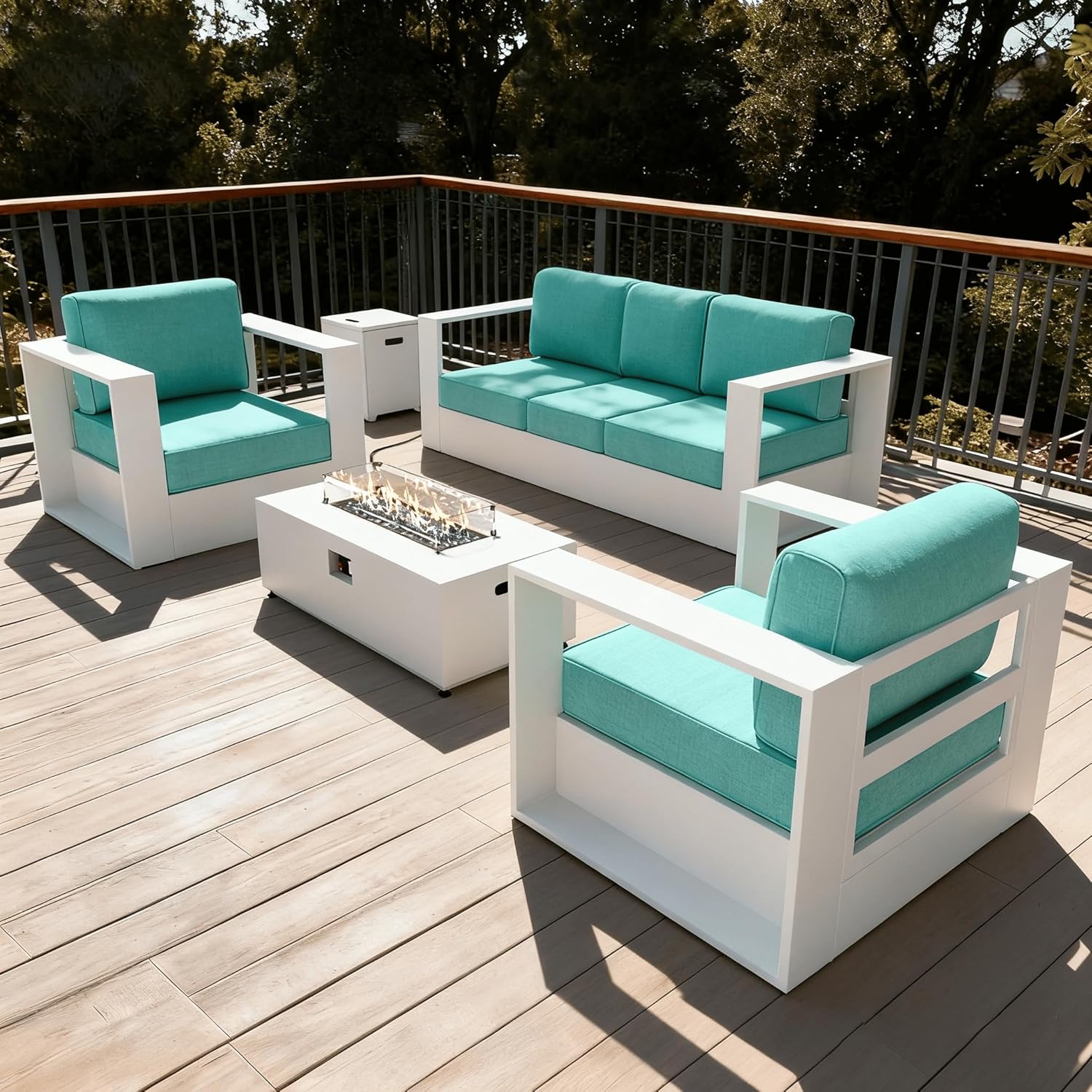 LayinSun Oversized Aluminum Outdoor Furniture Set, 5 Piece Patio Sofa Sets with Coffee Table, Deep Seating and Upgraded 6-inch Cushions for Porch, Balcony, Deck