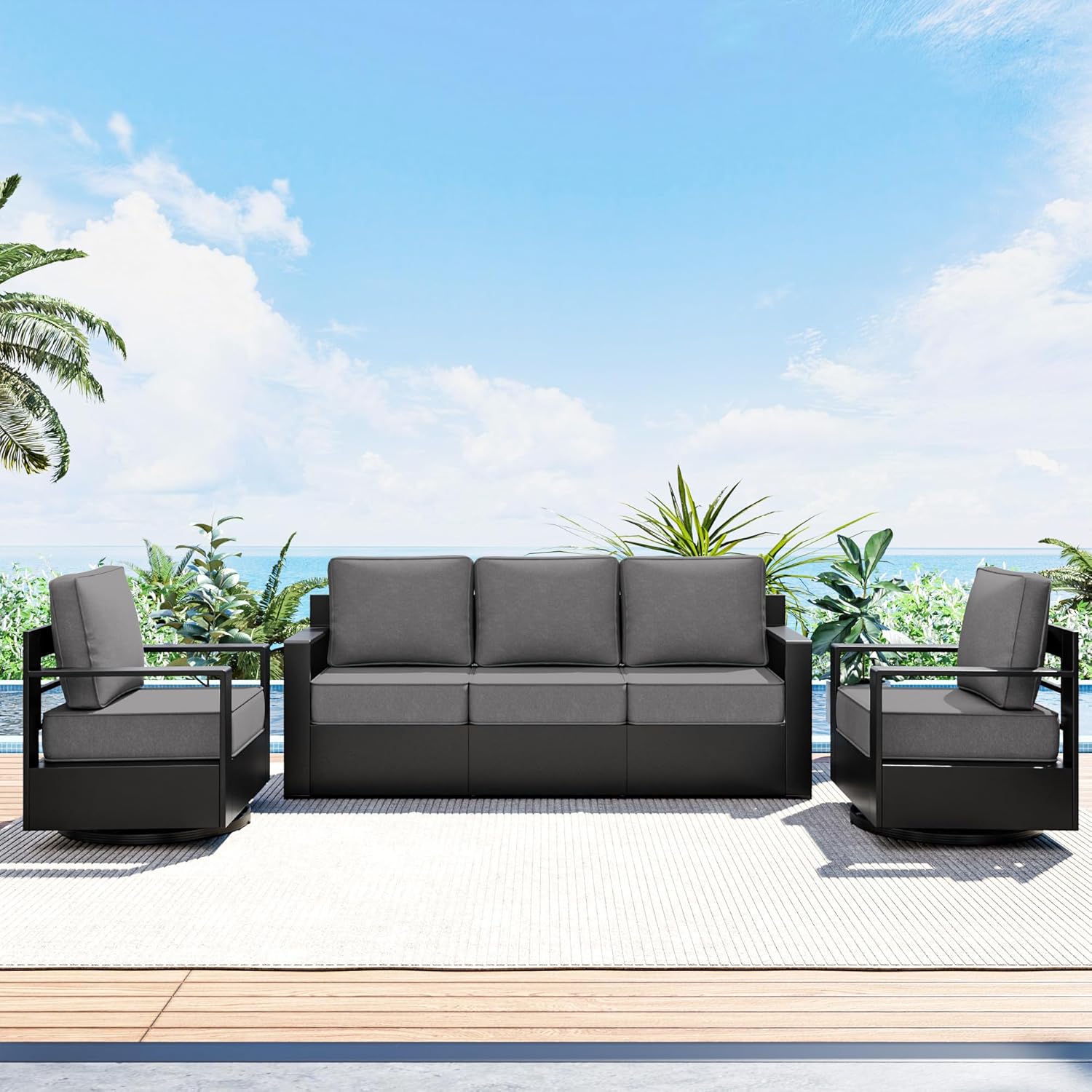 Outdoor Patio Furniture Aluminum Patio Chairs, All-Weather Metal Outdoor Chair with 6 Inch Thick Cushions, Deep Setting for Garden, Outside and Porch, Beige