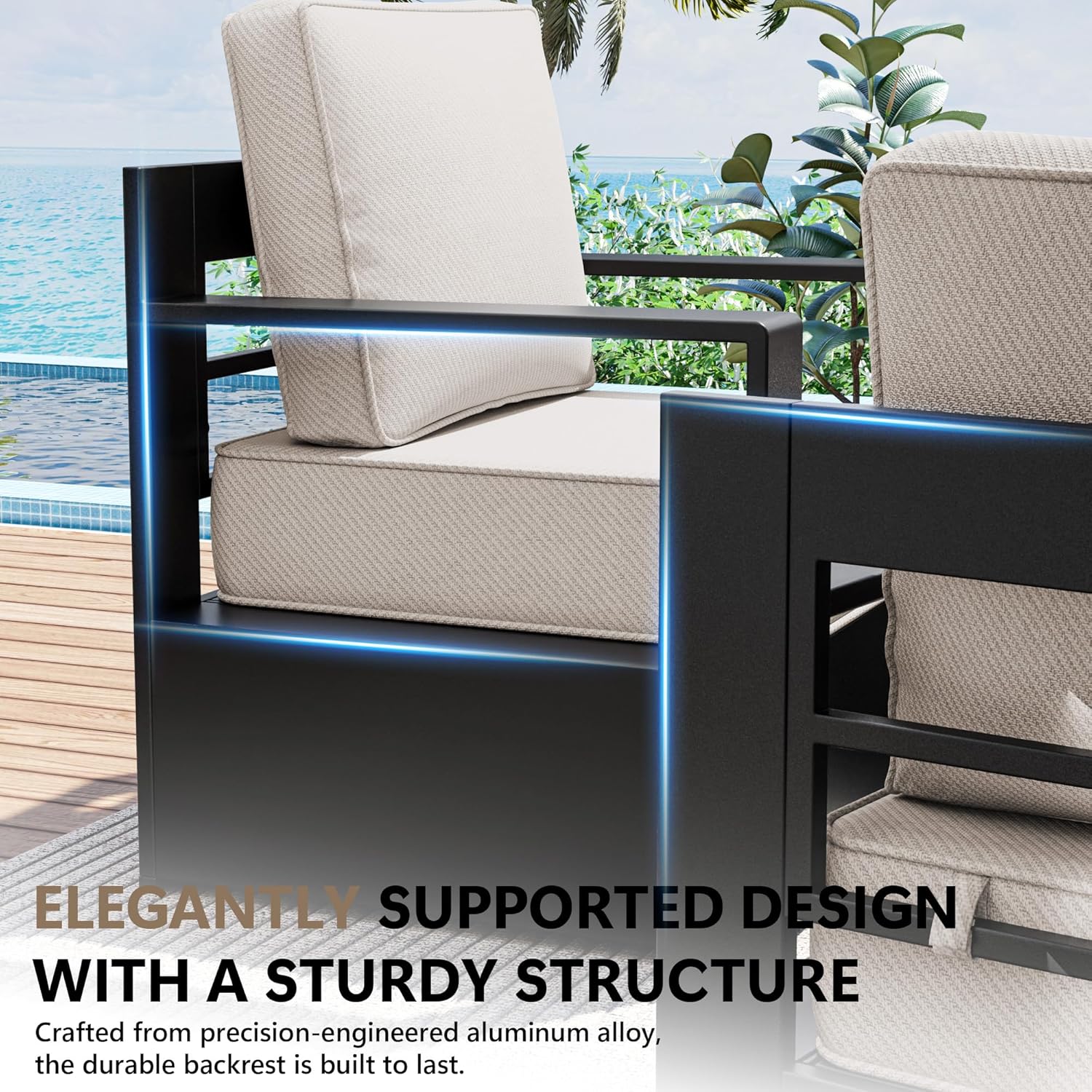 Outdoor Patio Furniture Aluminum Patio Chairs, All-Weather Metal Outdoor Chair with 6 Inch Thick Cushions, Deep Setting for Garden, Outside and Porch, Beige