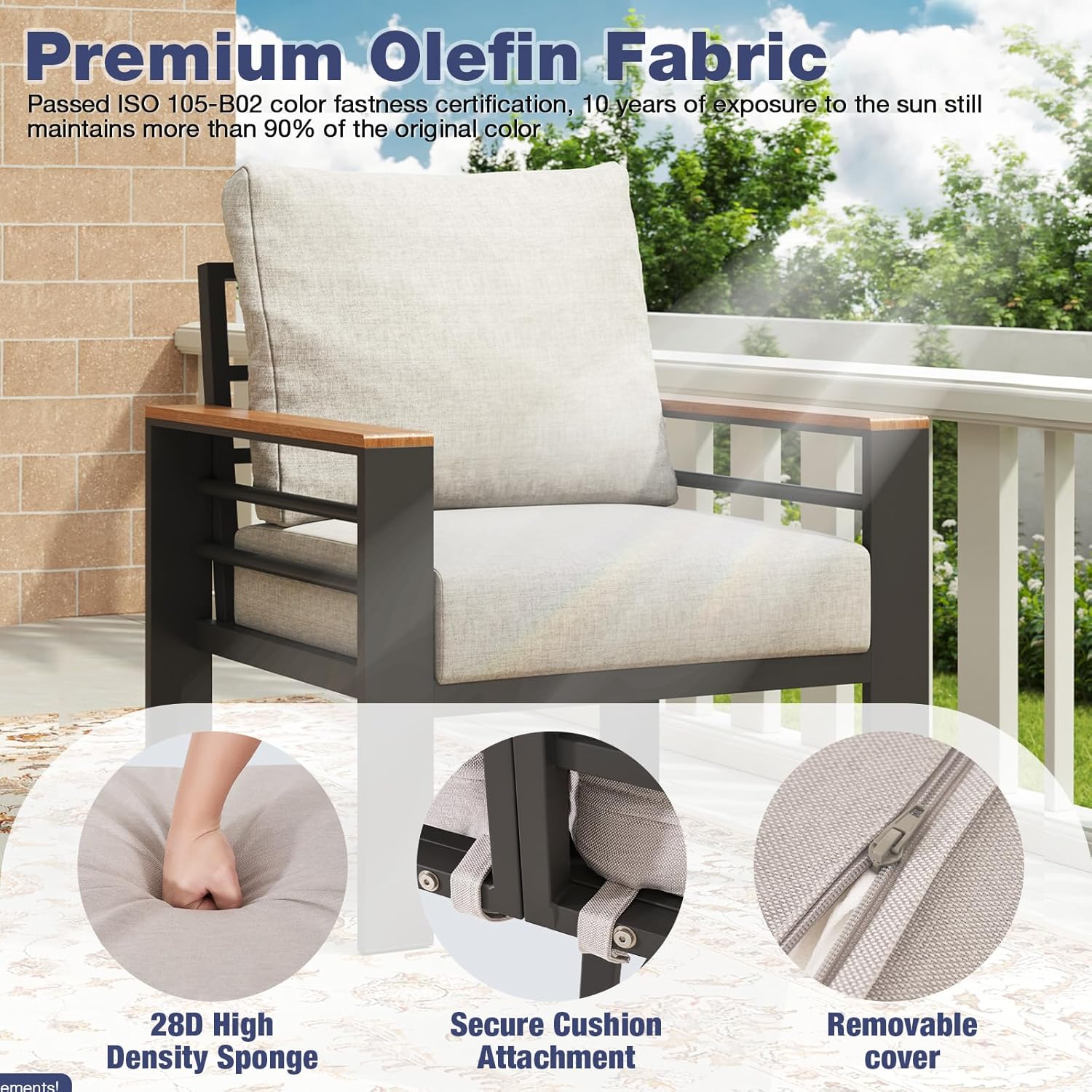 Aoxun Aluminum Patio Furniture Set 5 Seats, Oversized Outdoor Sectional with Washable Thick Cushions, Coffee Table, Patio Conversation Sets for Porch, Balcony, Deck