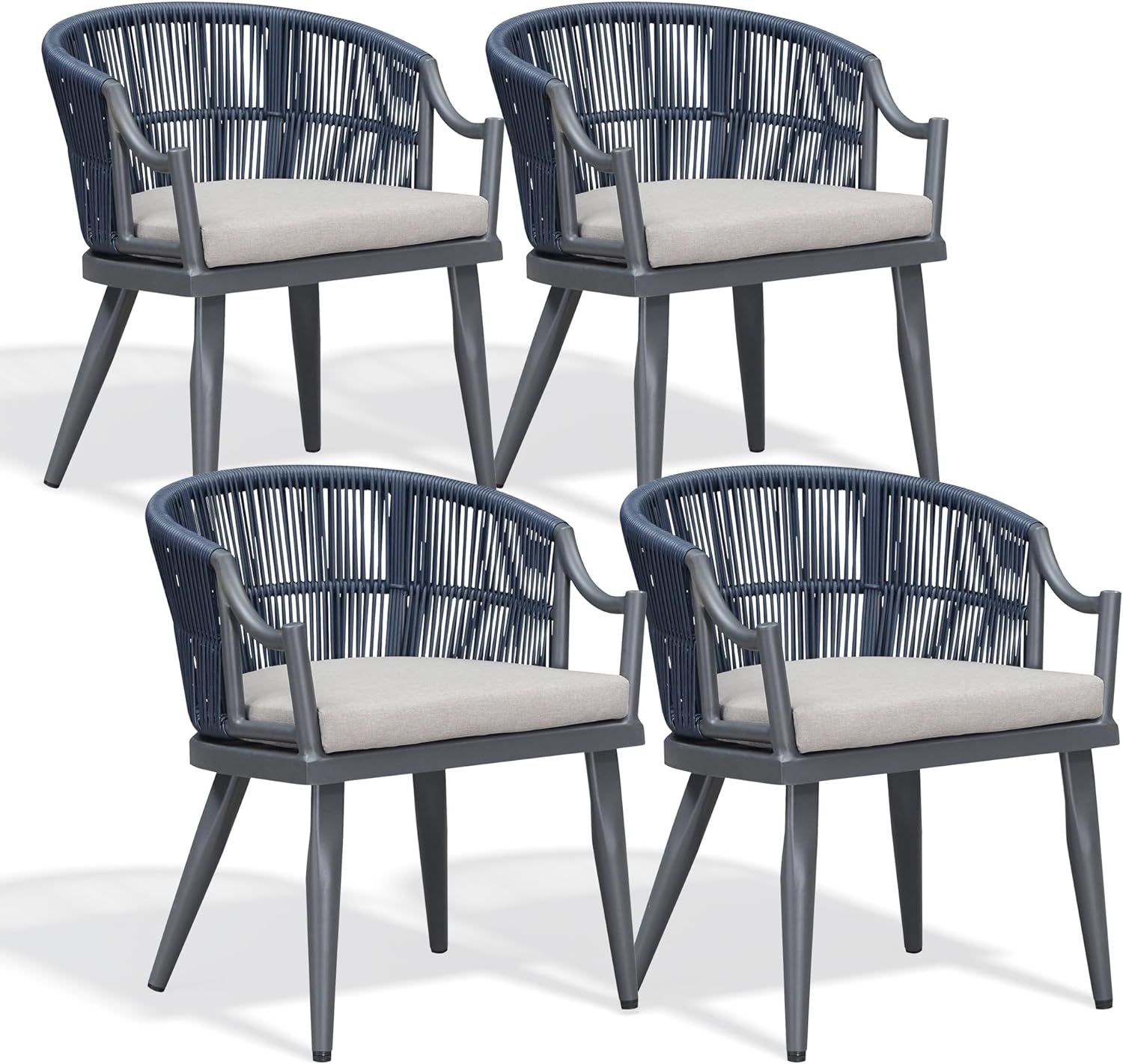 PURPLE LEAF Outdoor Dining Chairs Set of 4 All-Weather PE Rattan Patio Dining Chairs with Heavy-Duty Iron Frame and Thick Cushion Outdoor Patio Chair for Lawn Garden Backyard Deck