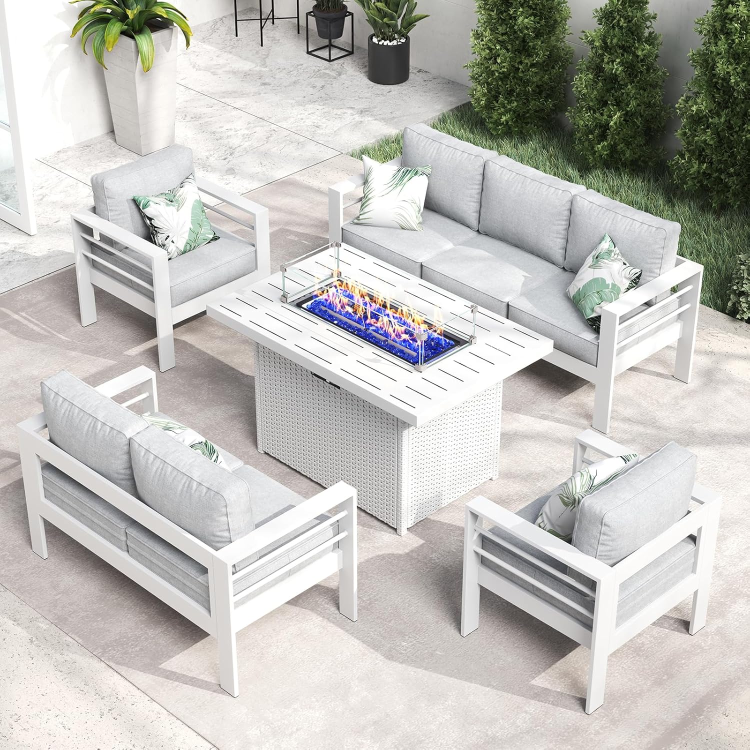 LayinSun Outdoor Aluminum Furniture Set, 5 Pieces Patio Sectional Conversation Chat Sofa Modern Seating Set with Coffee Table