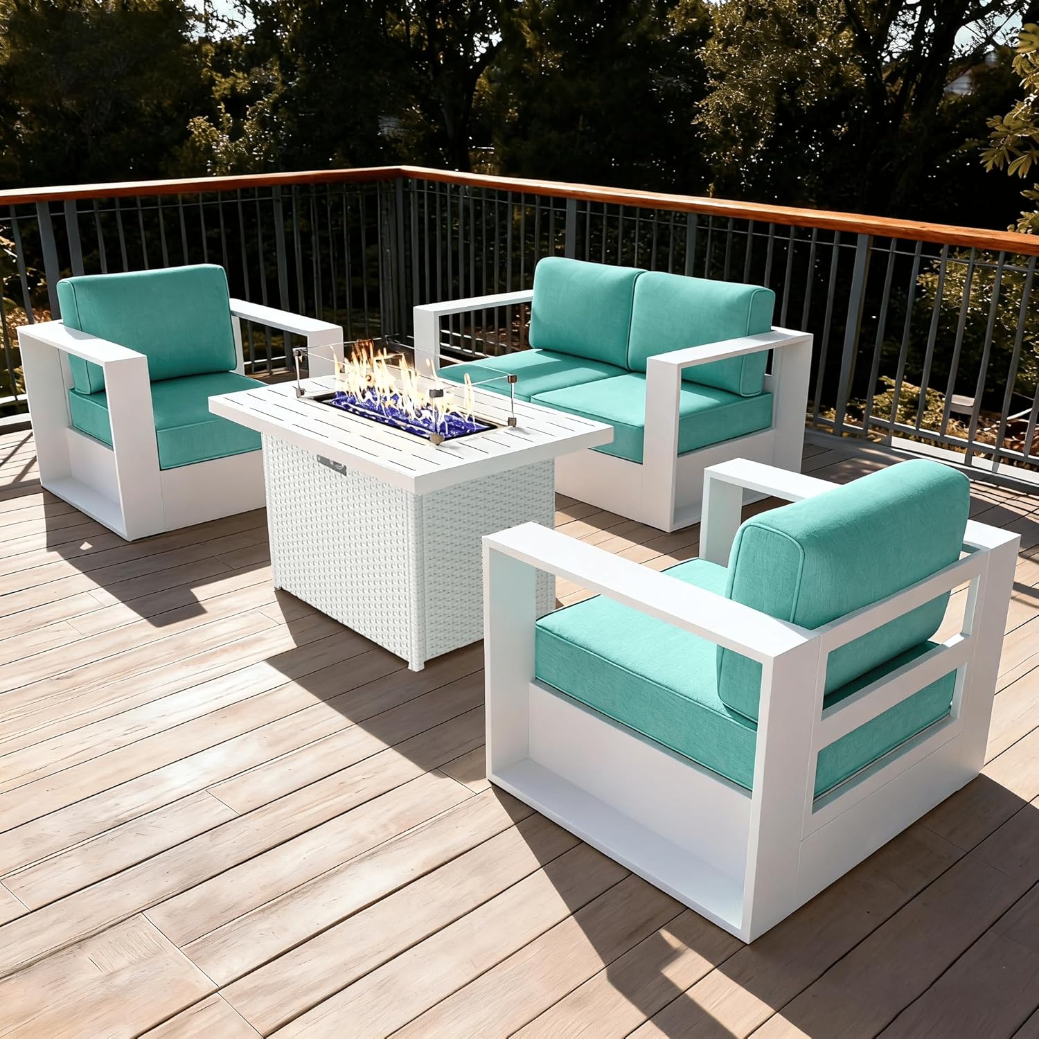 LayinSun Oversized Aluminum Outdoor Furniture Set, 5 Piece Patio Sofa Sets with Coffee Table, Deep Seating and Upgraded 6-inch Cushions for Porch, Balcony, Deck