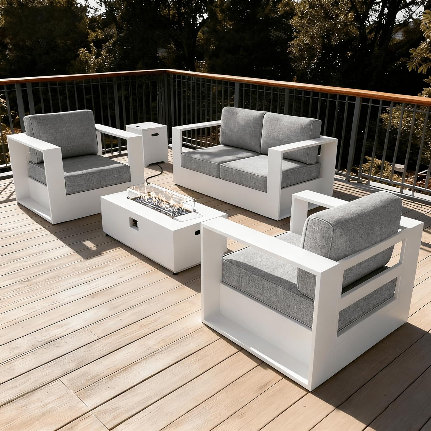 LayinSun Oversized Aluminum Outdoor Furniture Set, 5 Piece Patio Sofa Sets with Coffee Table, Deep Seating and Upgraded 6-inch Cushions for Porch, Balcony, Deck