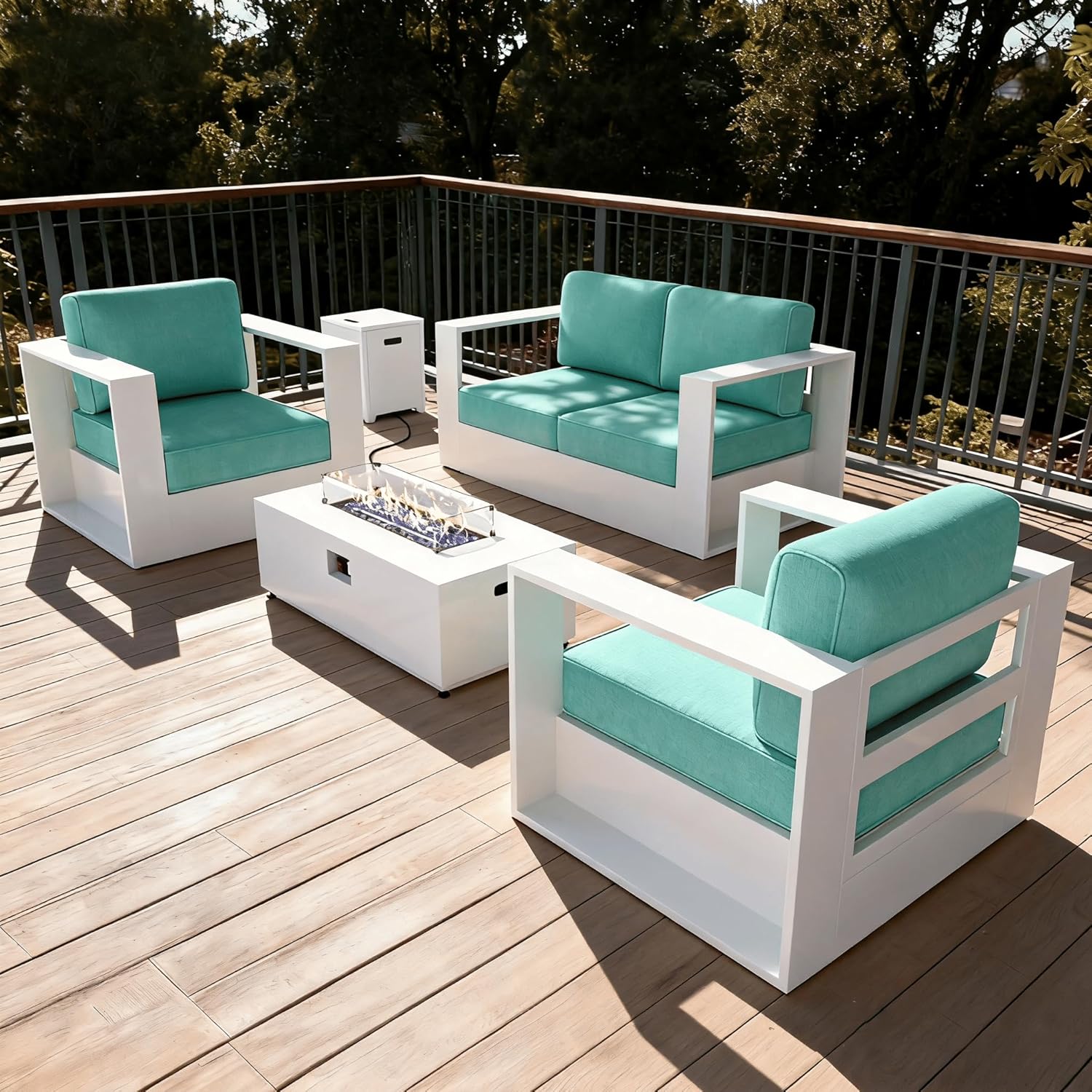 LayinSun Oversized Aluminum Outdoor Furniture Set, 5 Piece Patio Sofa Sets with Coffee Table, Deep Seating and Upgraded 6-inch Cushions for Porch, Balcony, Deck
