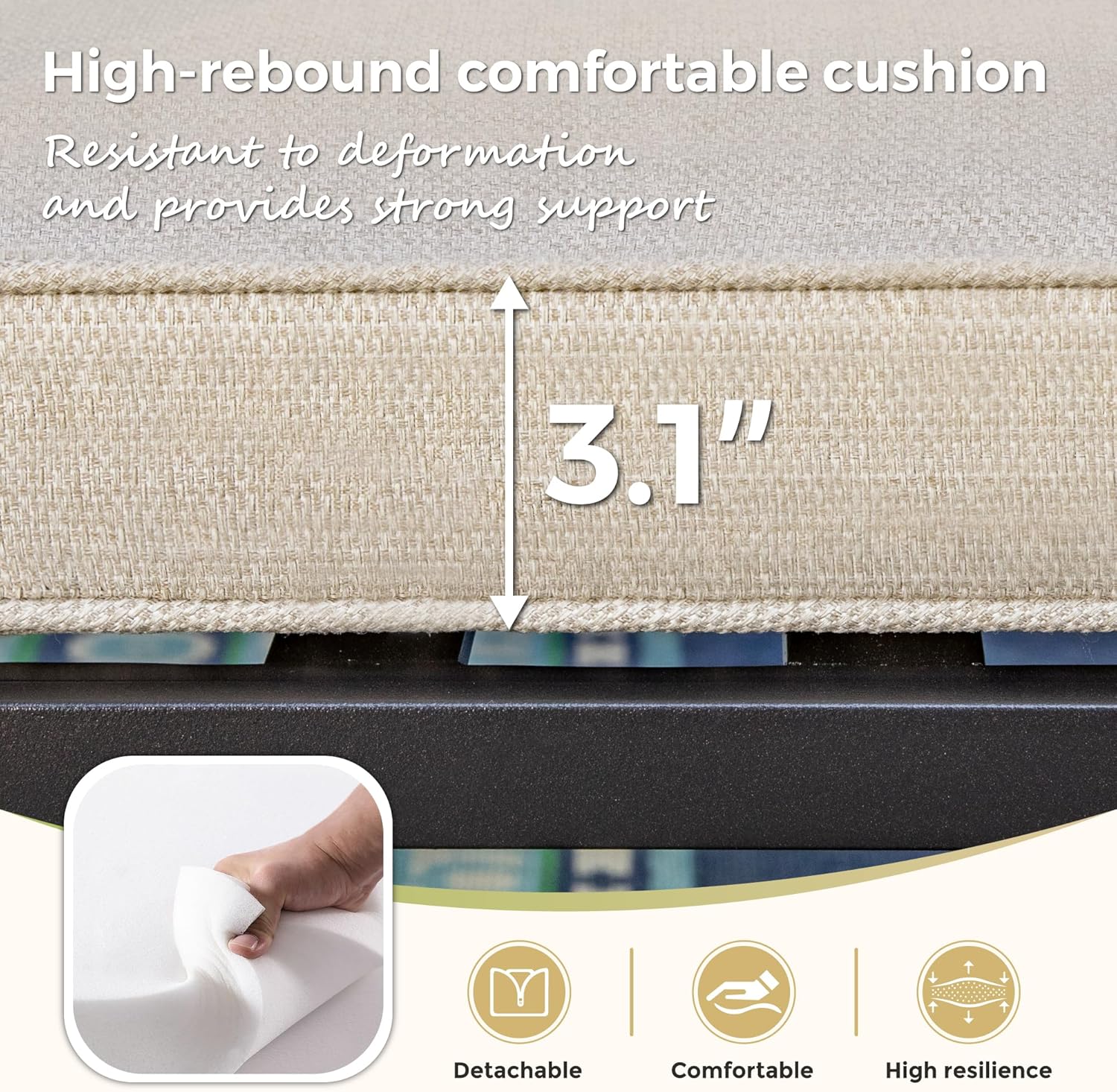 Patio Wicker Chair Sets of 2, Outdoor Dining Chairs with 3.1 inch Seat Cushions, Sturdy Metal Frame & Wood Grain Armrest, Patio Dining Chairs for Porch Backyard, Beige