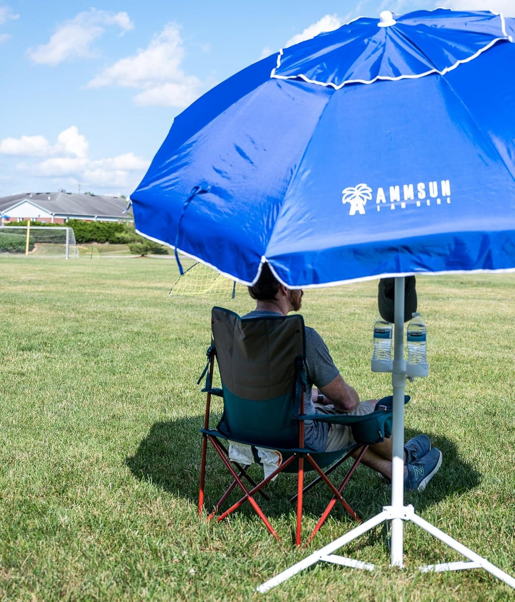 AMMSUN Shade Umbrella, Premium Portable Umbrella with Stand, 6.5ft Lightweight Free Standing Canopy for Sporting Games, Adjustable Instant Sun Protection and Easy to Carry, Blue