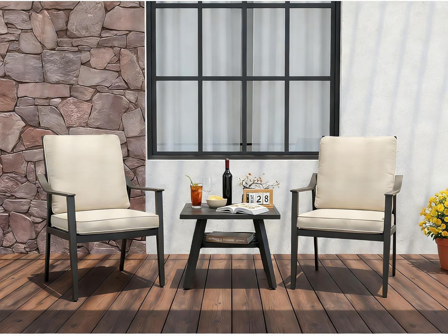 PURPLE LEAF Outdoor Dining Chairs Set of 4 All-Weather PE Rattan Patio Dining Chairs with Heavy-Duty Iron Frame and Thick Cushion Outdoor Patio Chair for Lawn Garden Backyard Deck